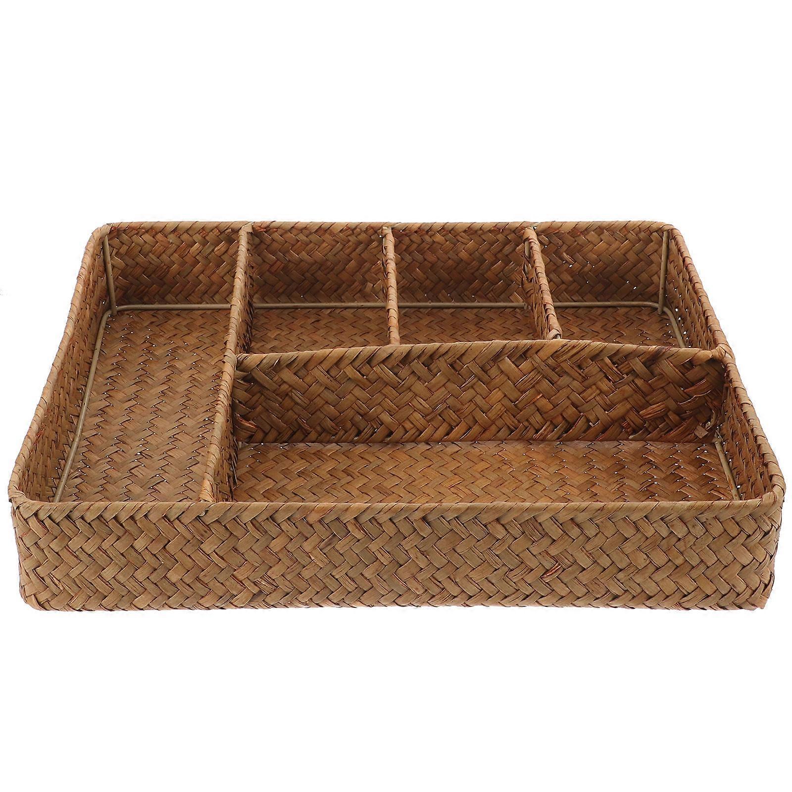 Rustic Basket Countertop Organizer Multi Compartment Basket For Housewives Elegant Design 1Set