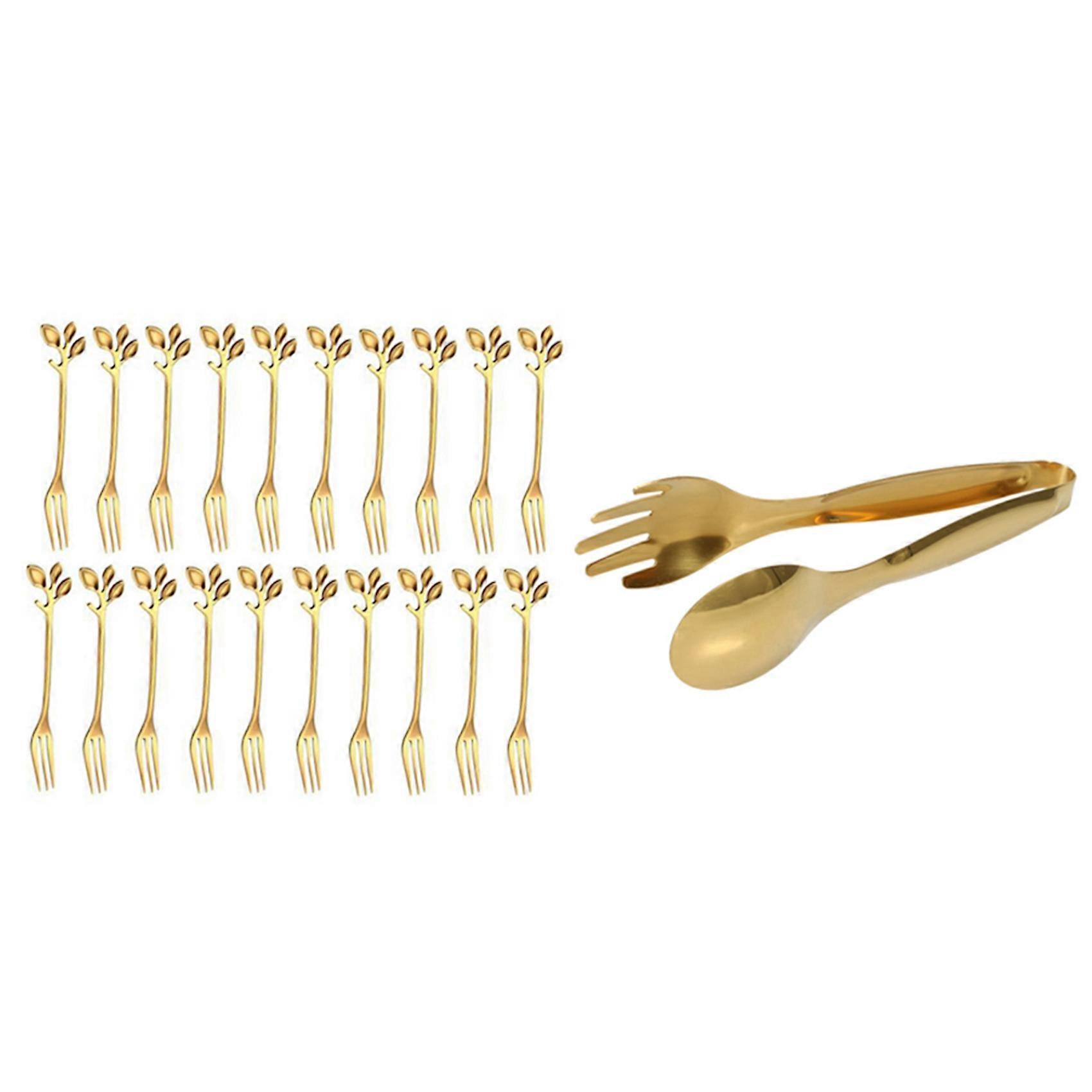 Food Tongs Kitchen Utensils Buffet Cooking Tools with 20Pcs Flatware Fruit fork Snack Dessert fork K