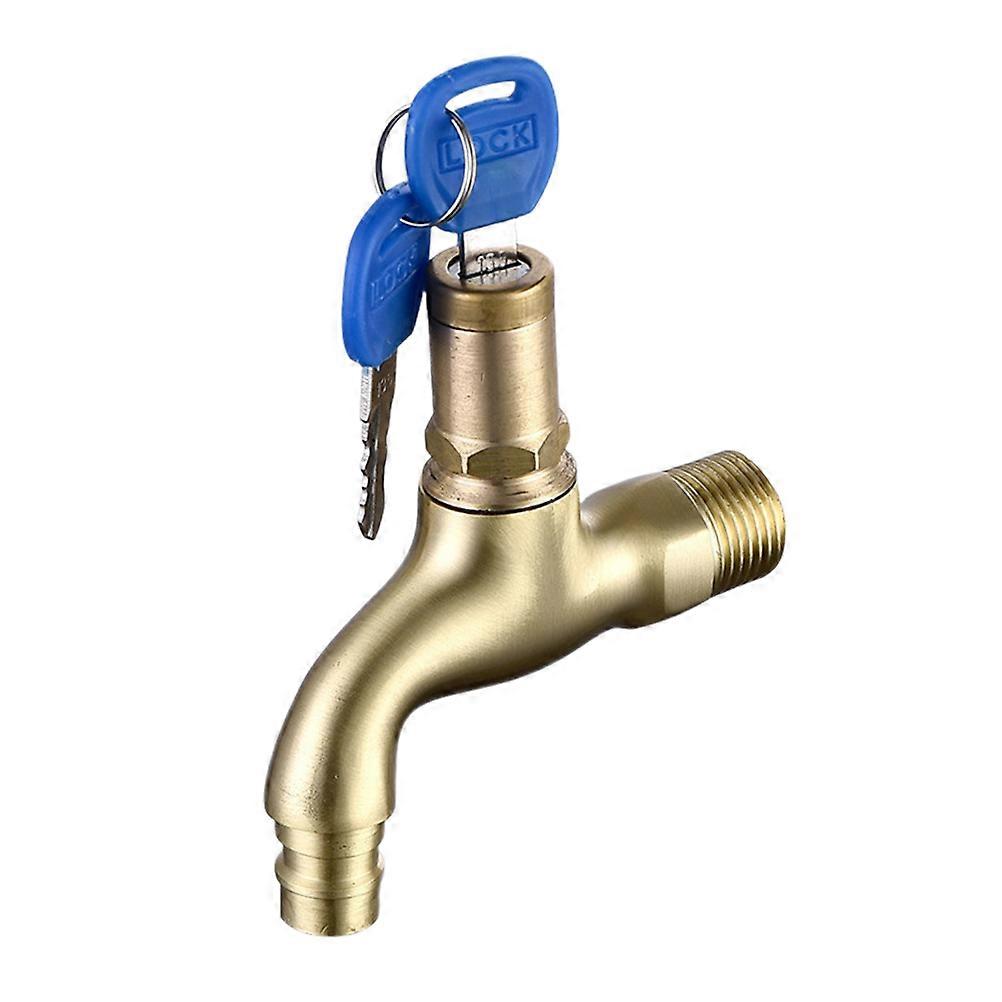 Kitchen Bathroom Sink Faucet Single Handle Washing Water Tap With Lock Key Copper Faucet Outdoor Antitheft Golden