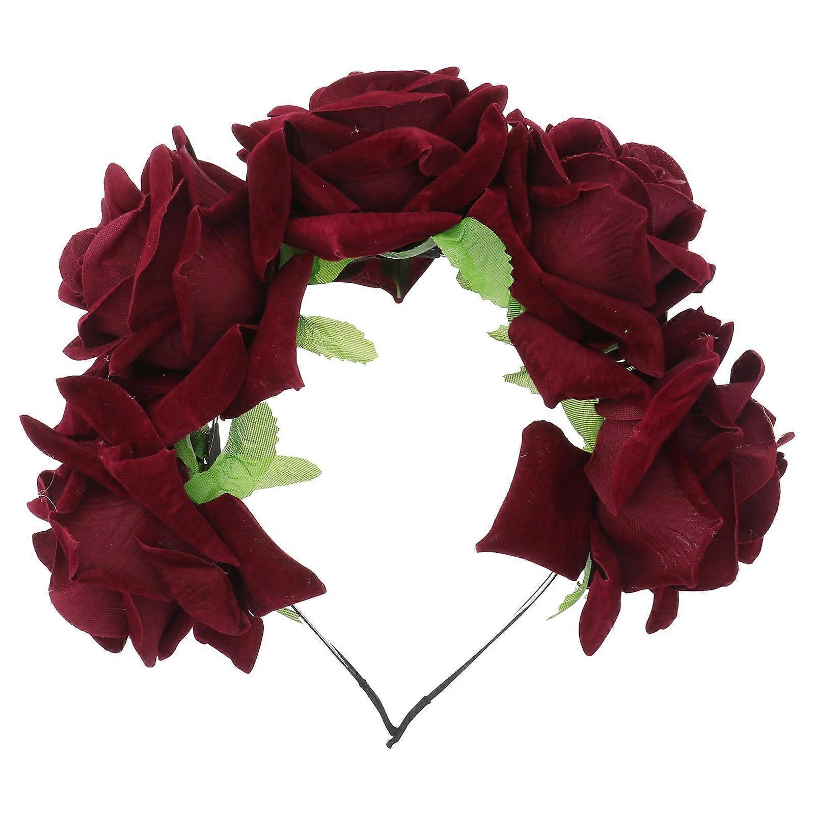 Red Cloth Rose Hair Hoop for Women Elegant Floral Bridal Headdress for Wedding Party Decoration 6.5 Inches