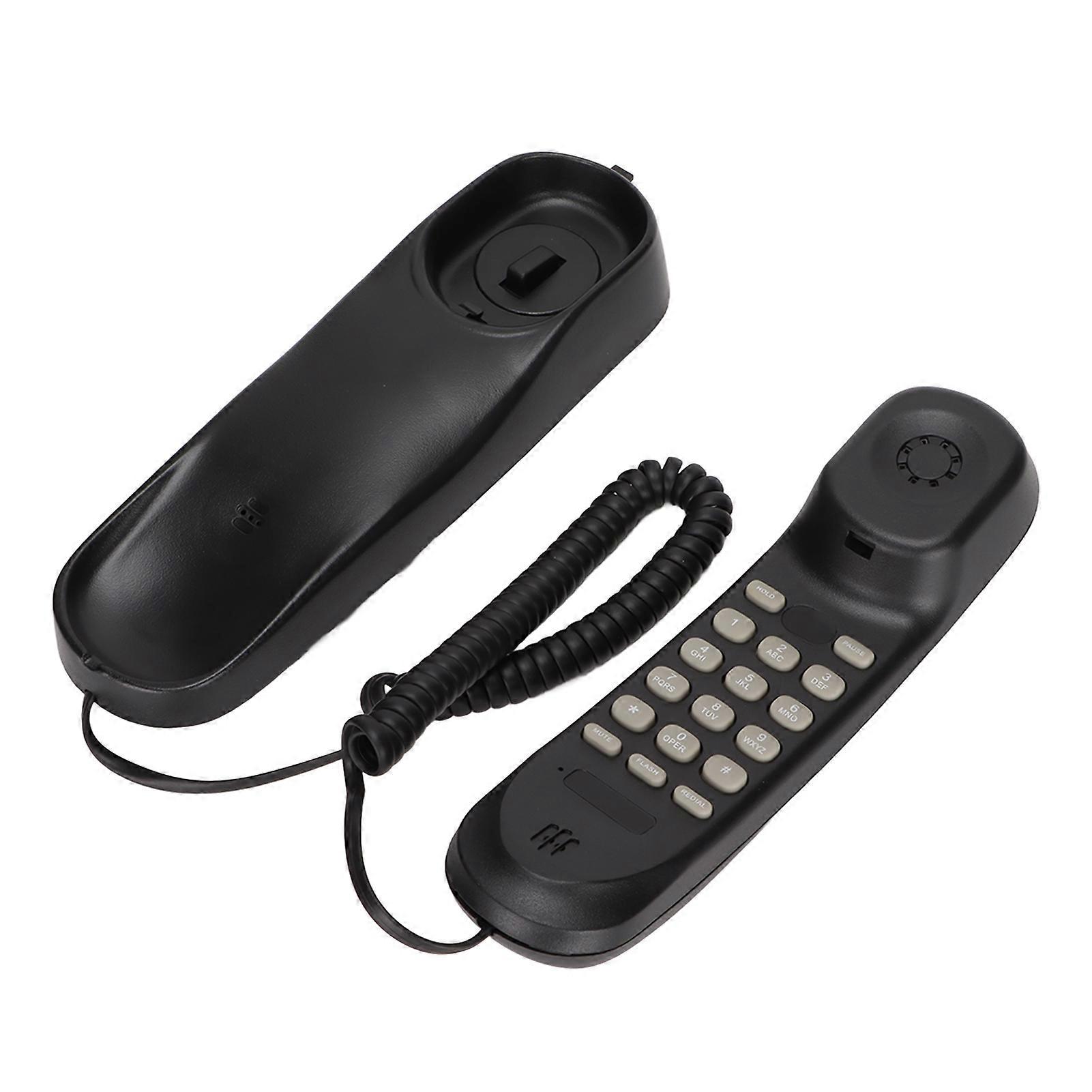 Wall Mounted Home Phone Mini Wall Telephone with FSK DTMF Dual System Pause Mute Redial Function for School OfficeBlack 