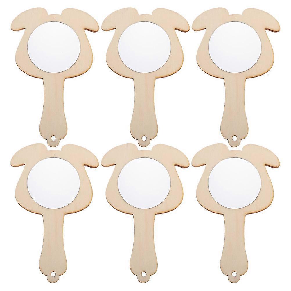 6pcs DIY Wooden Mini Mirrors for Unfinished Handheld Craft Projects, Ideal for Creative Art and Decor
