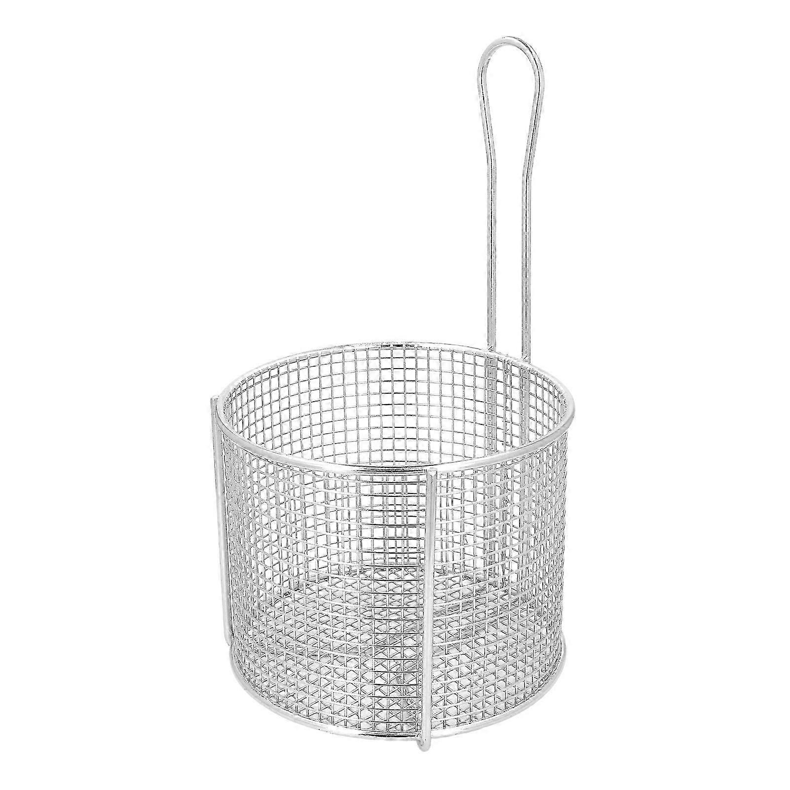 Stainless Steel Fry Basket Reusable Round French Fry Chip Fry Basket with Handle for Frying Serving Food Dense Mesh