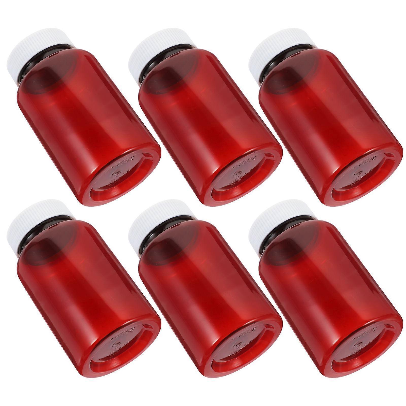 Portable and Practical Empty Pills Medicine Bottles with Caps for Storage Made of PET Dark Red 6 pcs