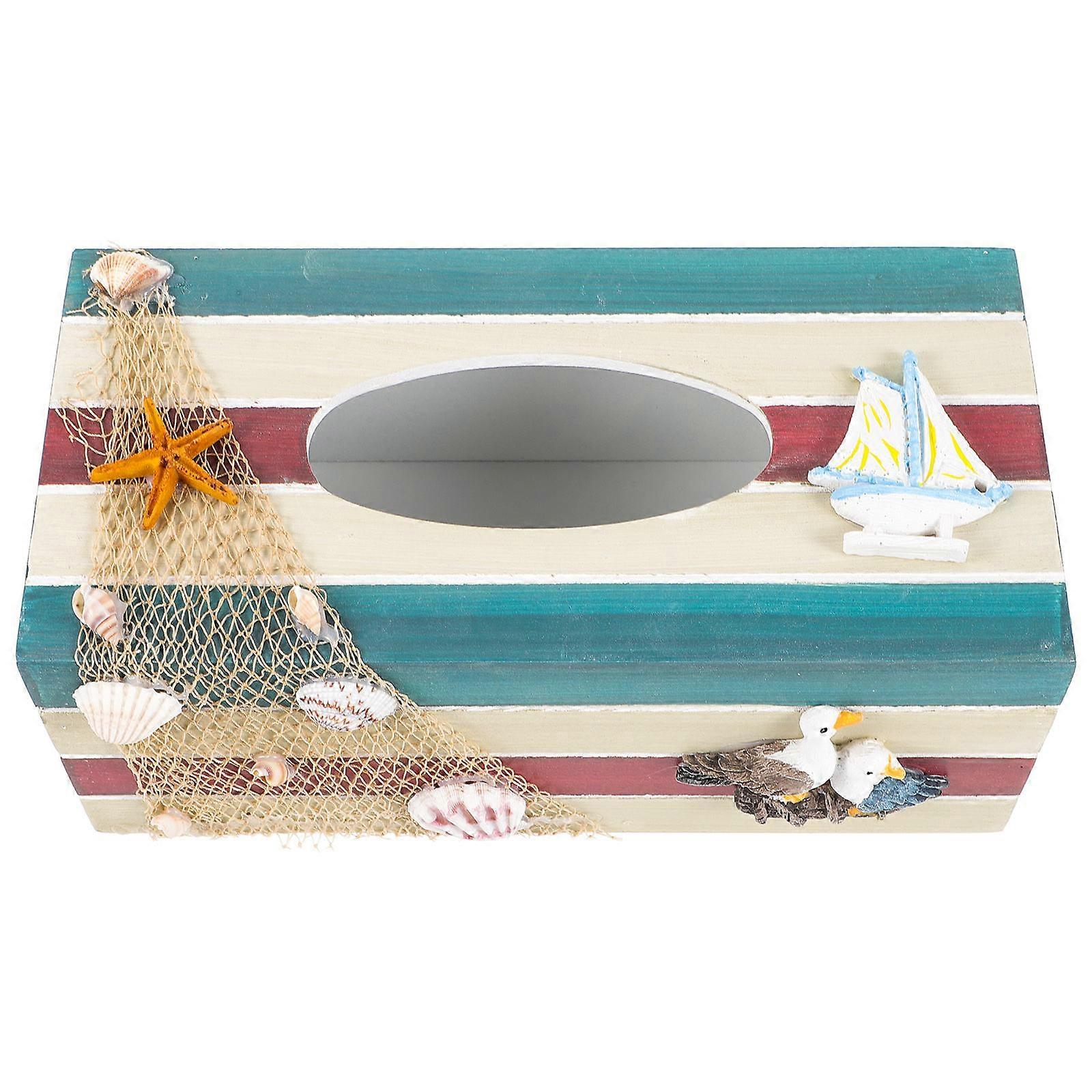 Wooden Tissue Box Holder with Mediterranean Style Great for Home Use Multi Color Rectangle Shape