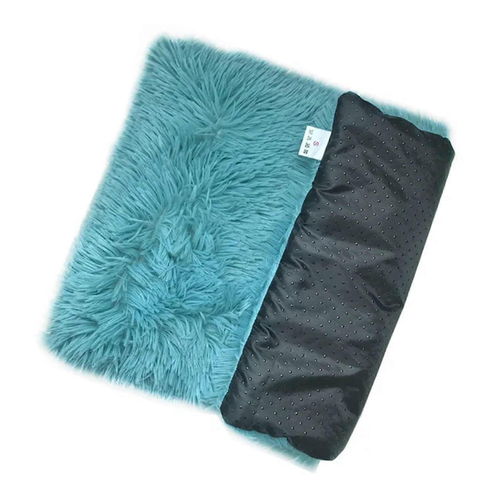 Long plush cat bed mats, soft washable pet nest, square fleece cushion, puppykitty mat, blue, L 70x50cm