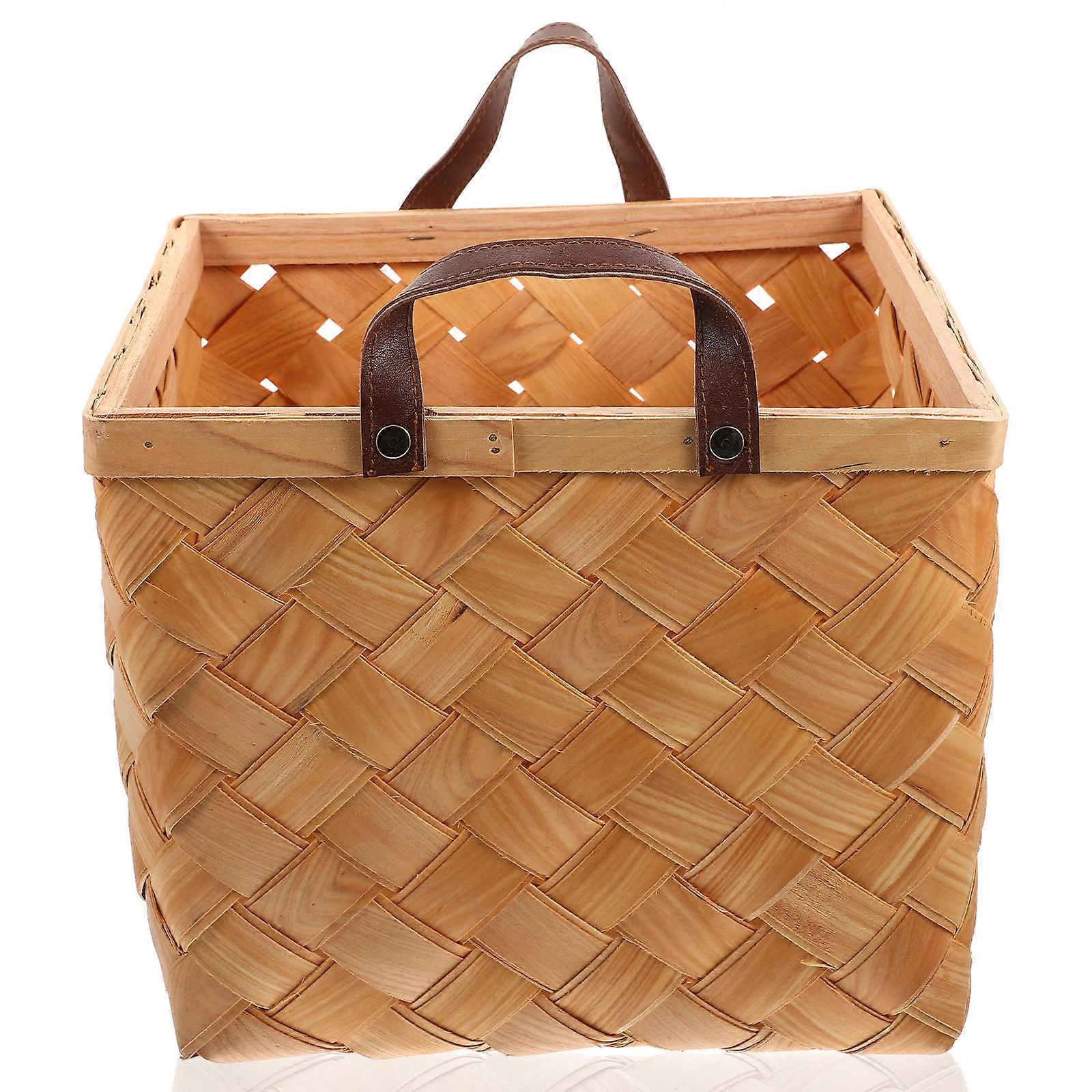 Practical Handwoven Wooden Fruit Basket with Handles for Storage Use Lightweight and Sturdy 10.24 x 7.87 x 5.91 Inches