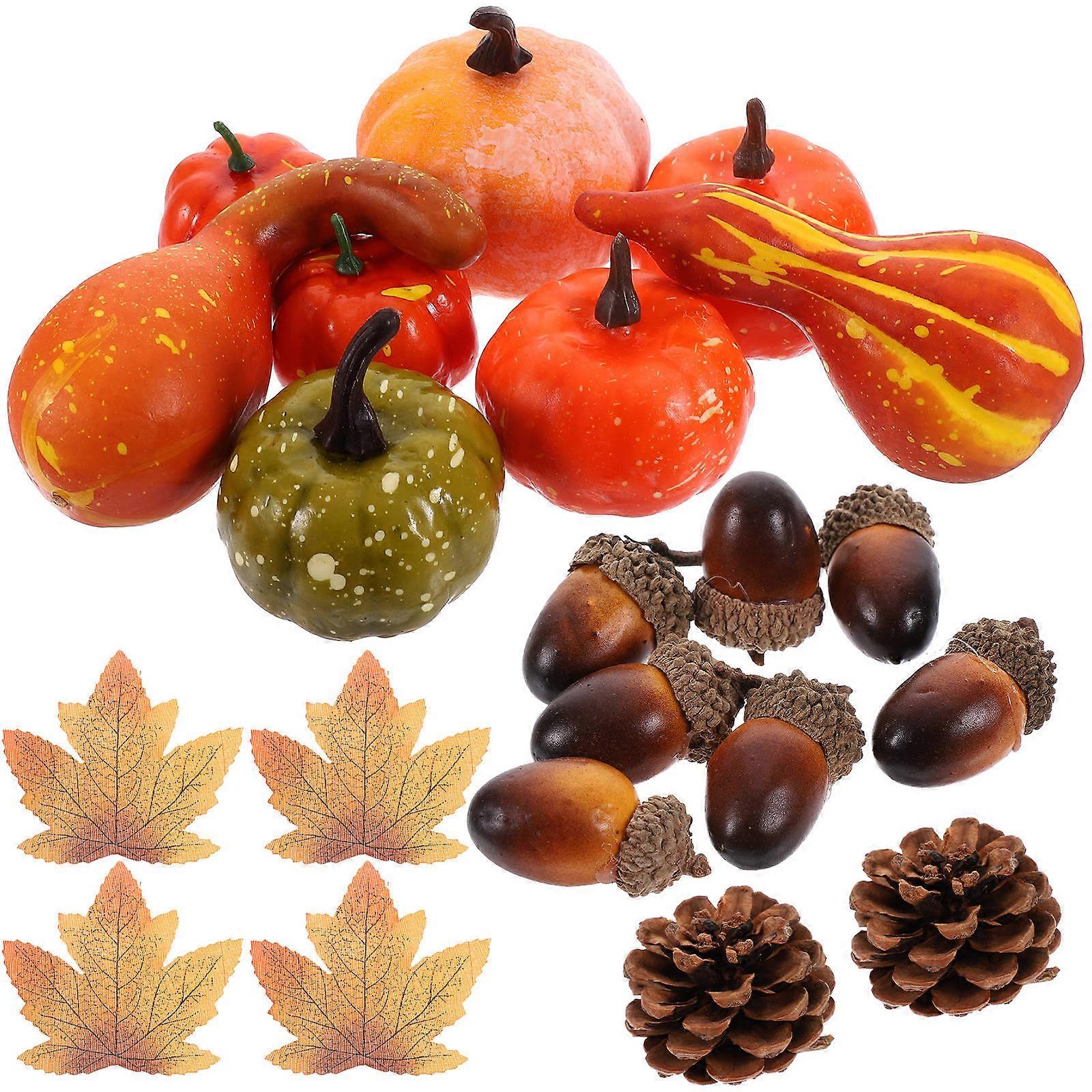 Assorted Color Foam Artificial Pumpkins and Maple Leaves Fall Decorations for Halloween Party Supplies 10 Piece Set