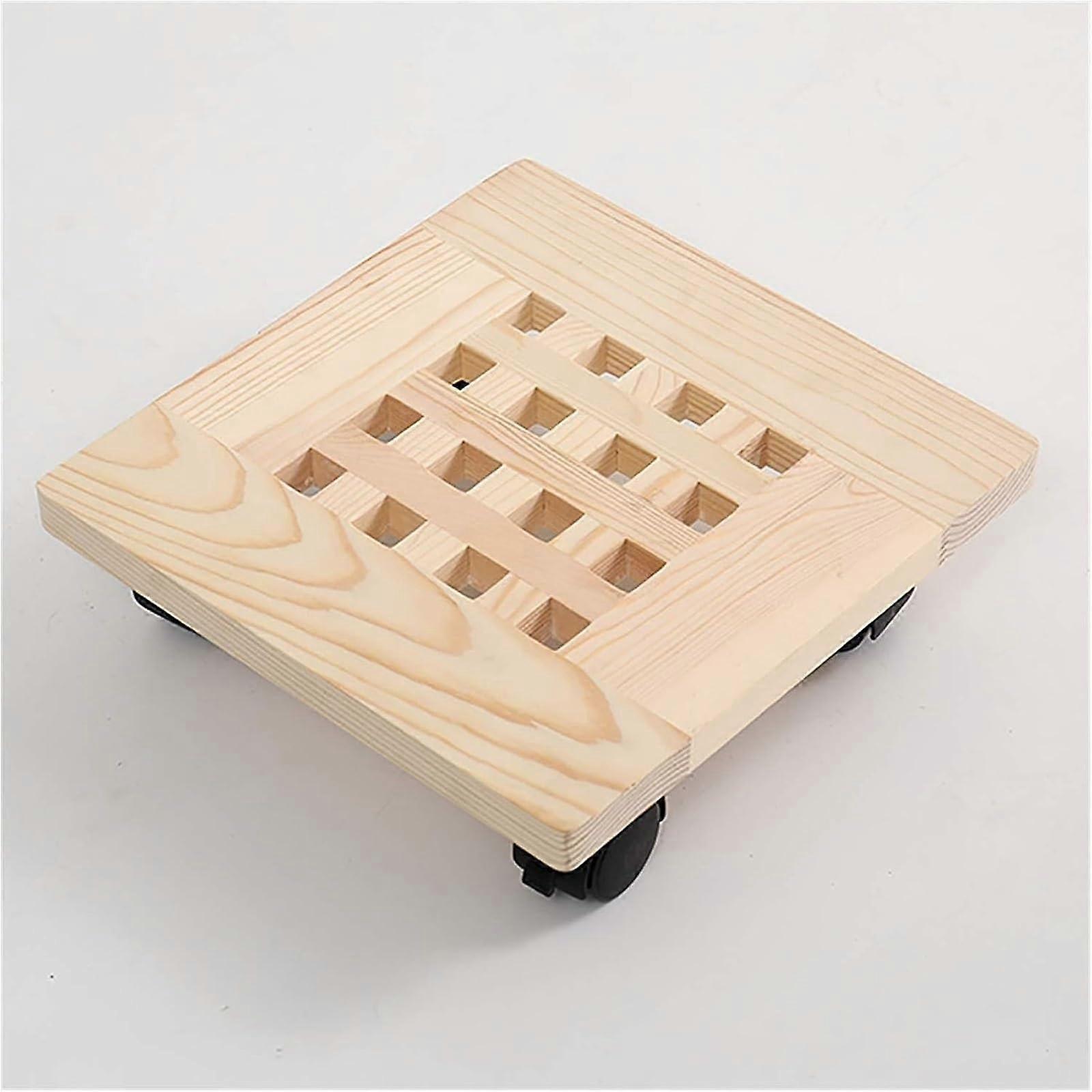 Square Plant Trolley with Swivel Casters, Heavy Duty Wooden Flower Pot Stand, 35cm Caddy for Indoor Outdoor Use, White Color