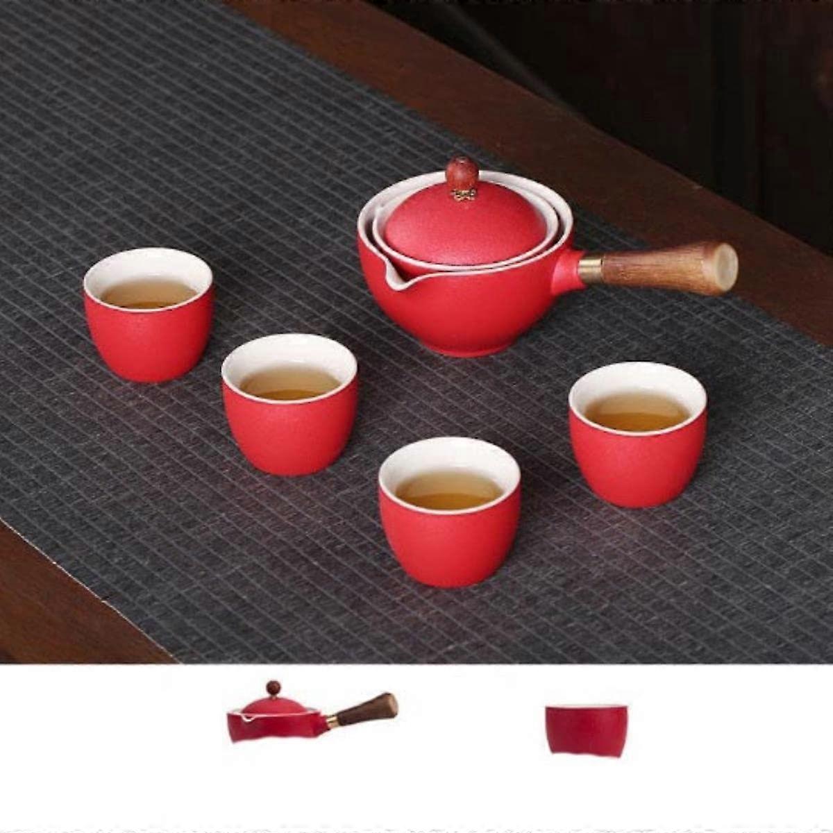 Porcelain Chinese Gongfu Tea Set Portable Teapot with 360 Rotation Infuser and Gift Bag for Tea Lovers