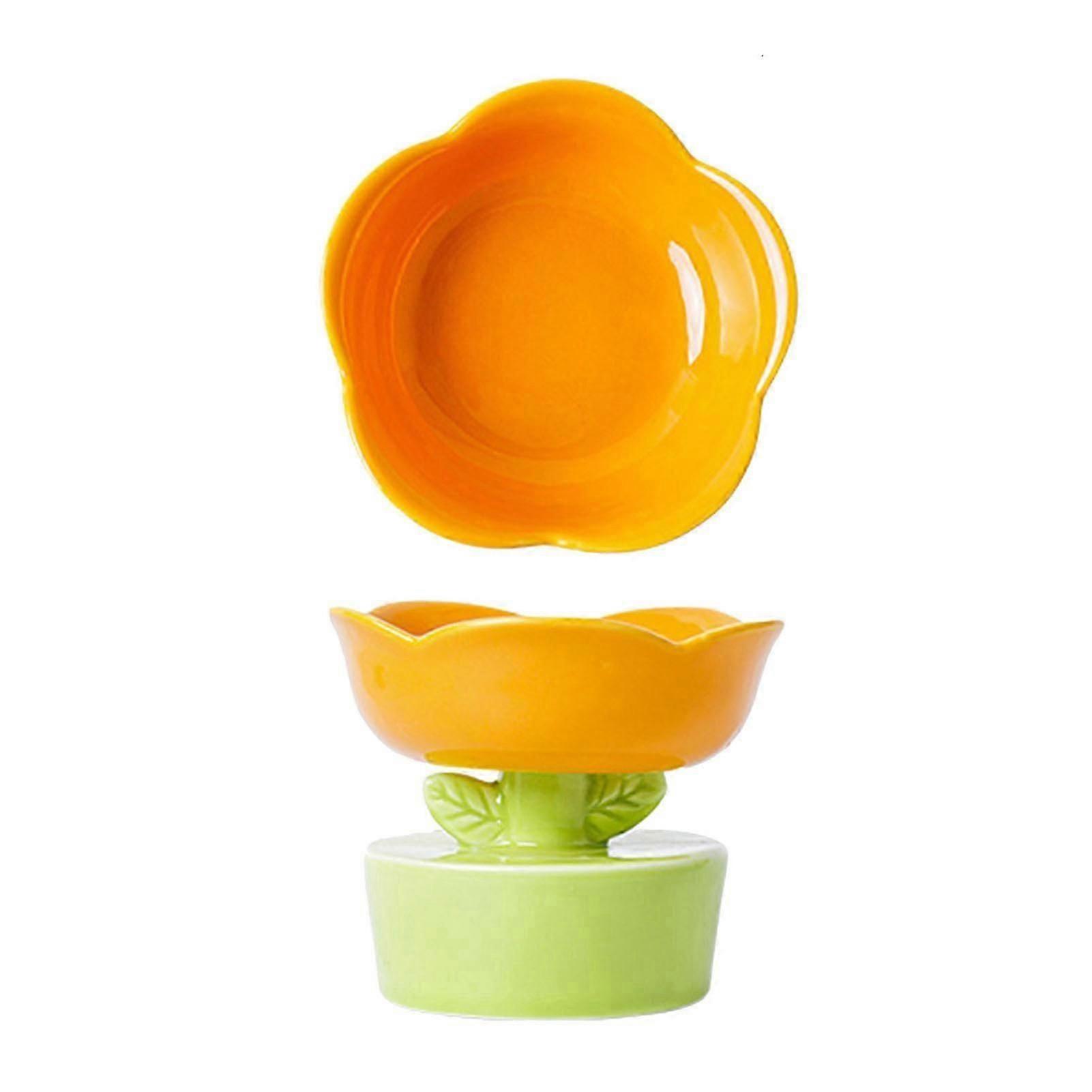 أوعية قطط من السيراميك مرتفعة مع حامل ، أوعية طعام للحيوانات الأليفة غير قابلة للانزلاق لصحة العمود الفقري - برتقالي