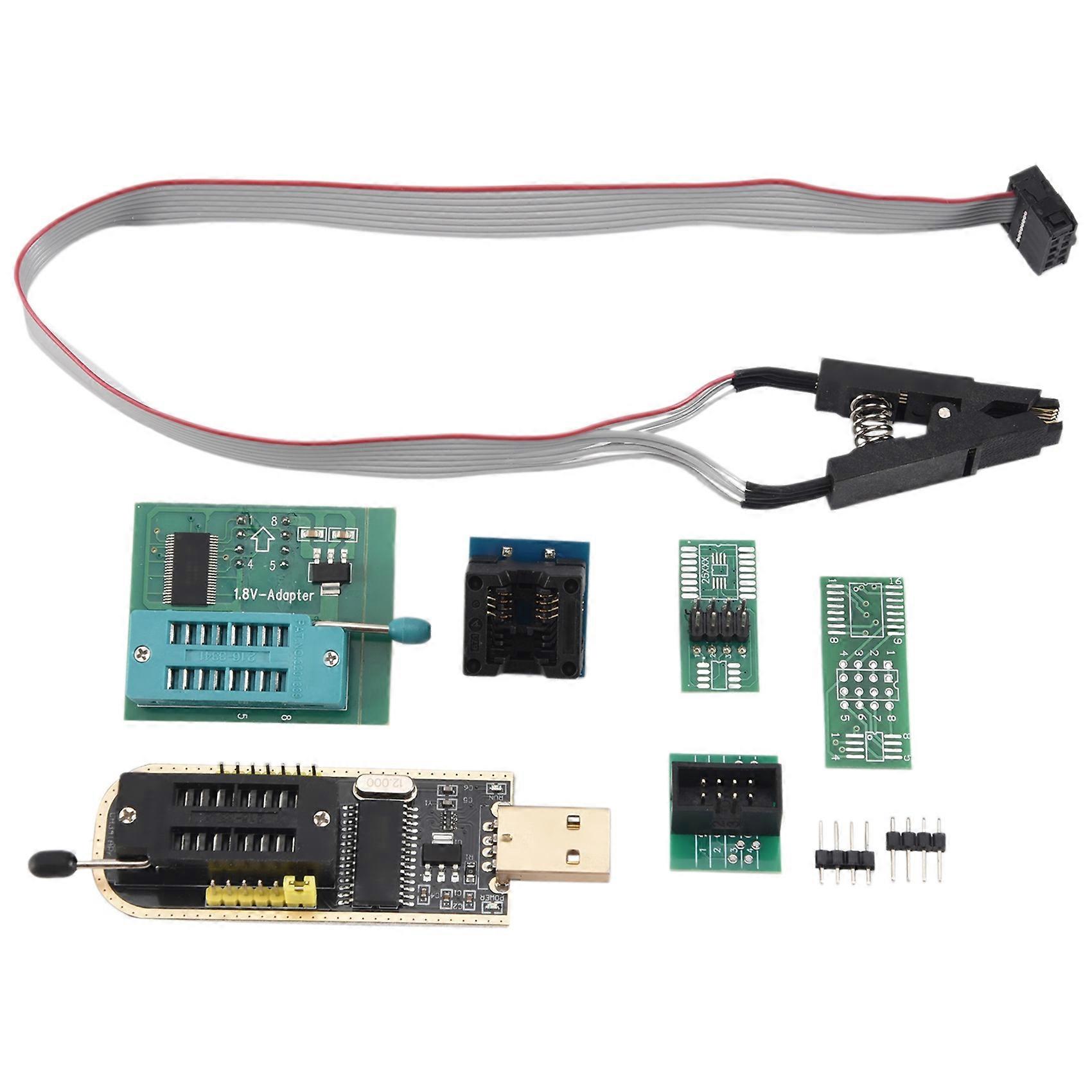 1Set CH341A 24 25 Serie EEPROM Flash BIOS USB Programmer + SOIC8 SOP8 Test Clip + SPI Flash 1,8V Adapter + SOP8 SOIC8 auf DIP8