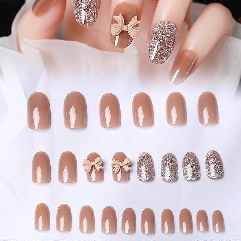 24PCS Full Diamond Nail Patch Shiny Sweet Style Removable Long Paragraph