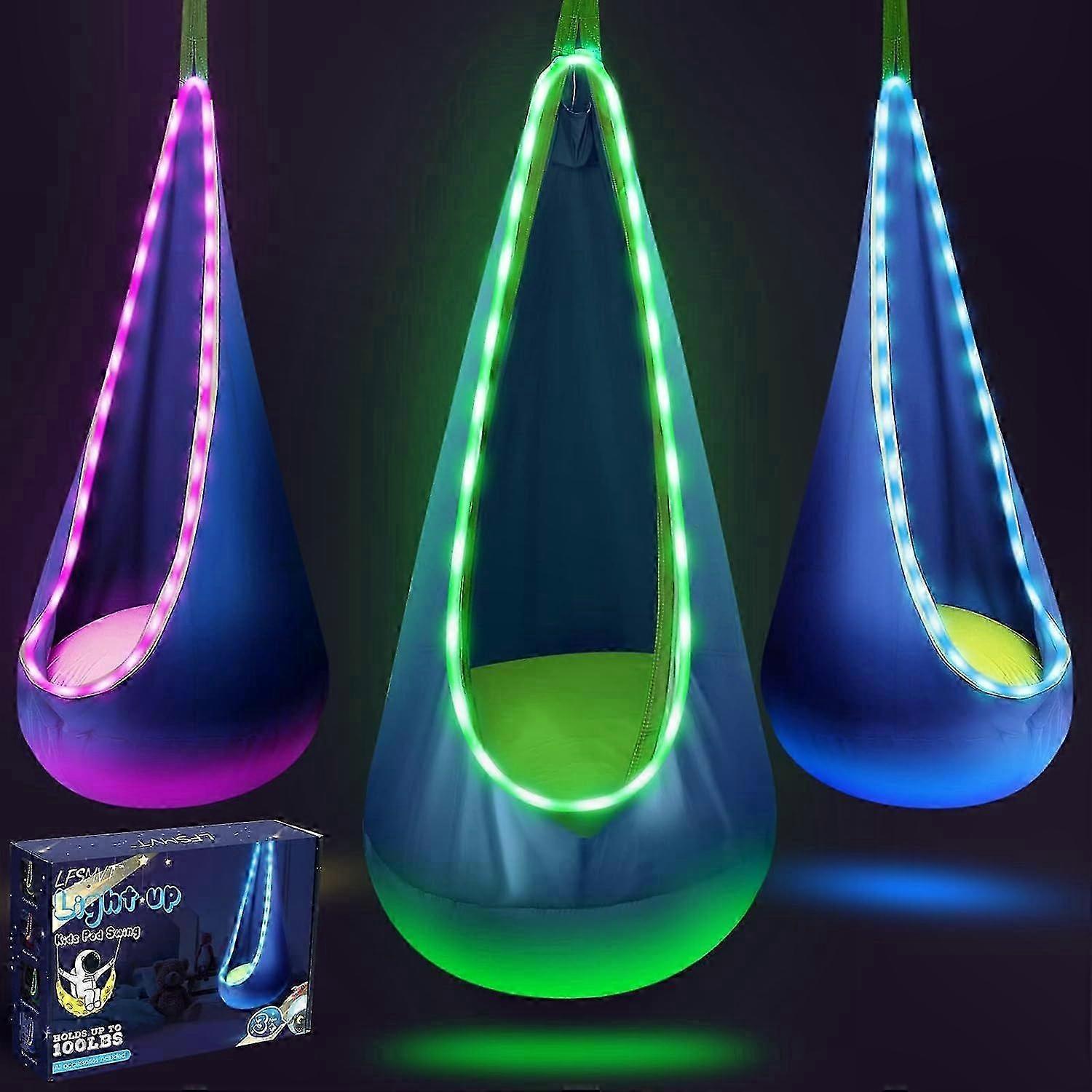 Sensory Pod Swing Chair with LED Lights and Inflatable Pillow for Kids Relaxation and Reading Activities