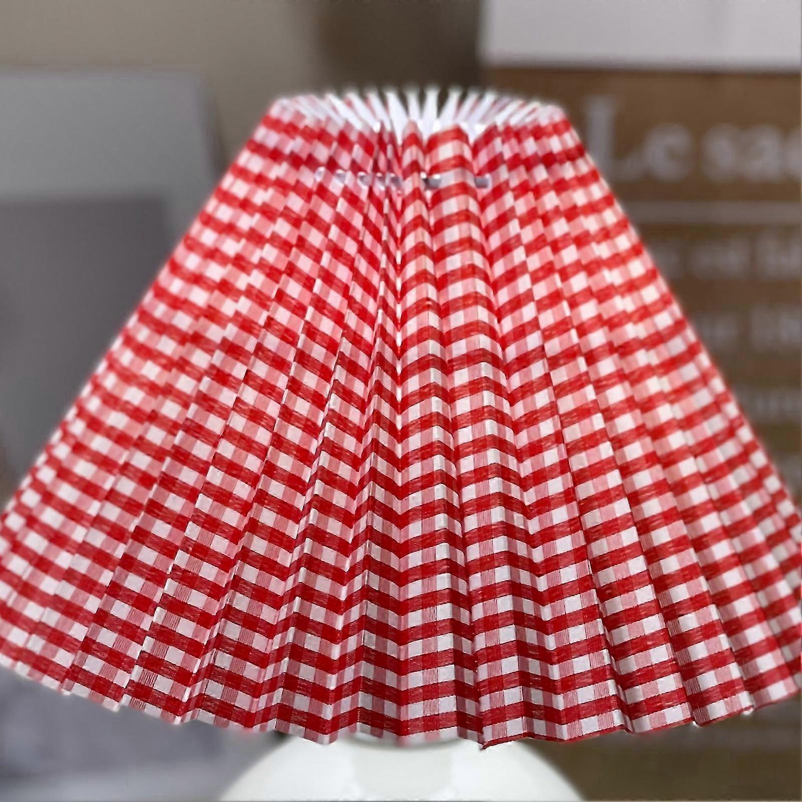 Red Grid Fabric Lampshade for E27 Base - Anti-Dazzle Design for Bedroom and Office Use