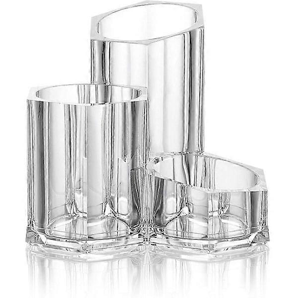 מארגן איפור מחזיק מברשת אקריליק 3 תאים מעמד קופסת אחסון קוסמטית לאיפור, מברשות שיניים, עטים