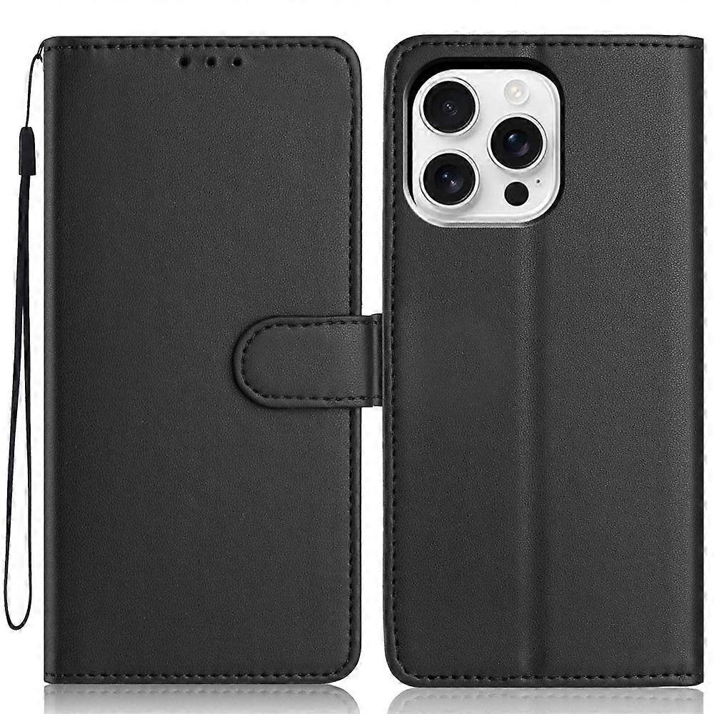 Compatible For iPhone 16 Pro Wallet Case with Strap / Multiple Card Slots Solid Color Leather Stand Phone Cover