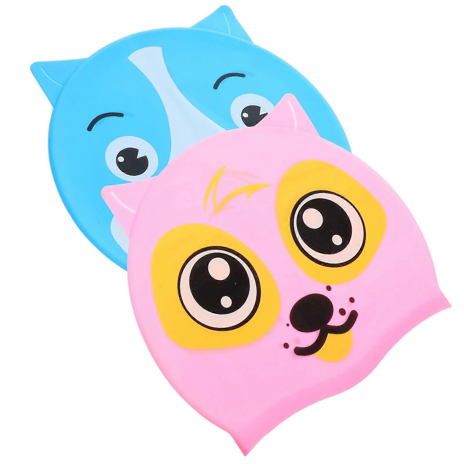 2Pcs Cartoon Swim Silicone Cap for Swimming Use Kids Puppy Shape