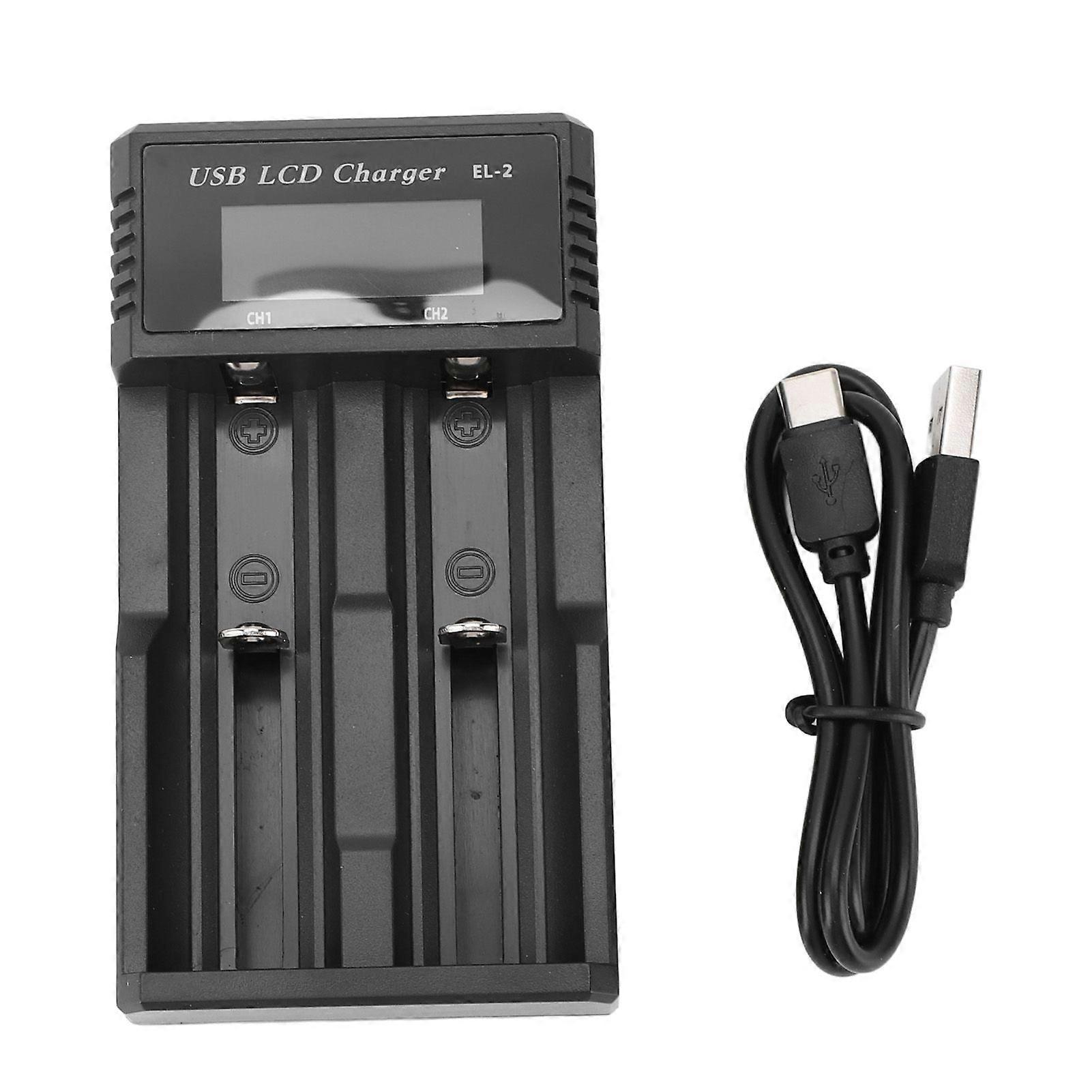 Battery Charger 2 Bay LCD Display Multiple Guard USB Charging Smart Battery Charger for 3.7V Lithium Battery 1.2V Ni MH Ni Cd Battery