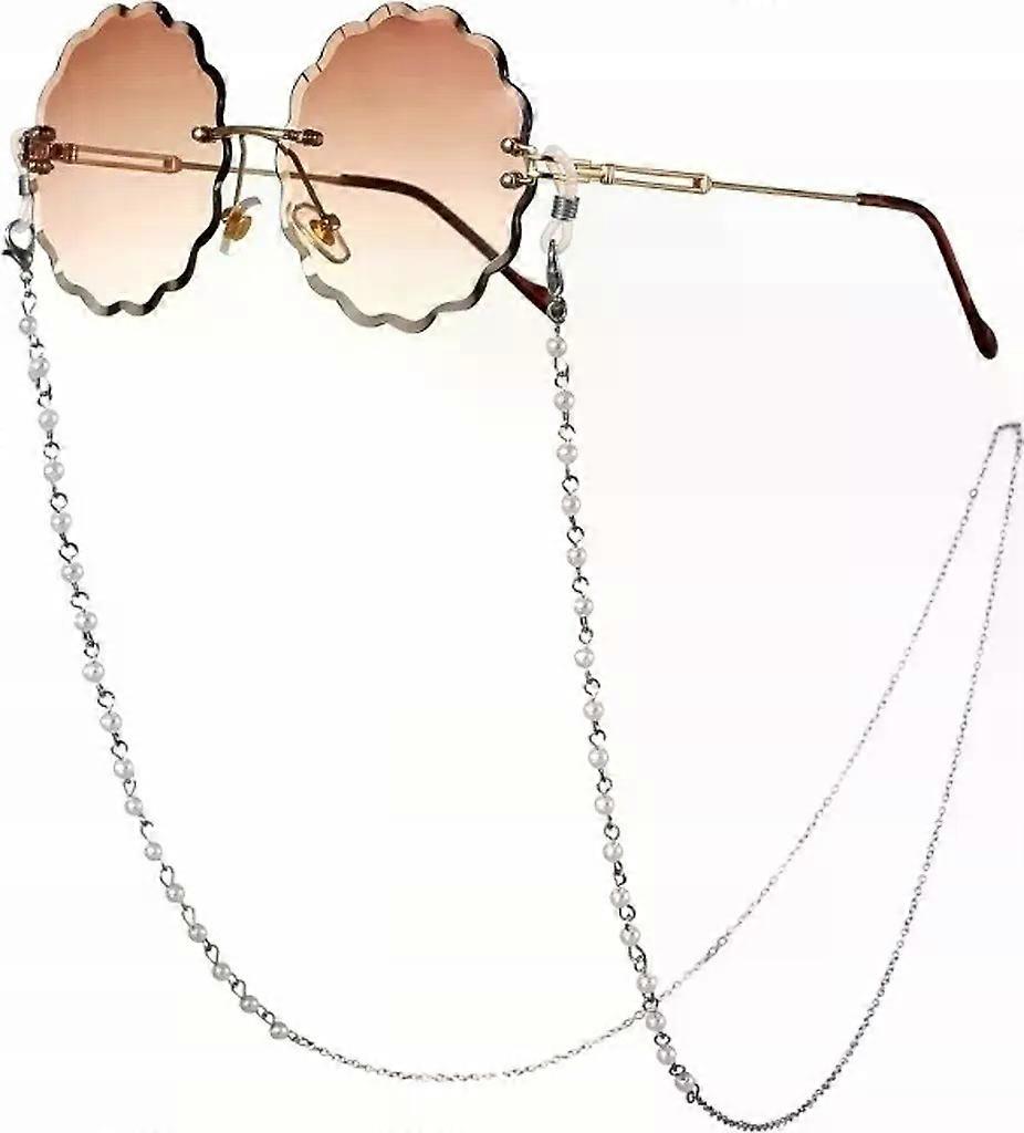 Eyeglass chain - Pearls - Stylish and secure - Silver - Elegance - Rubber ends -