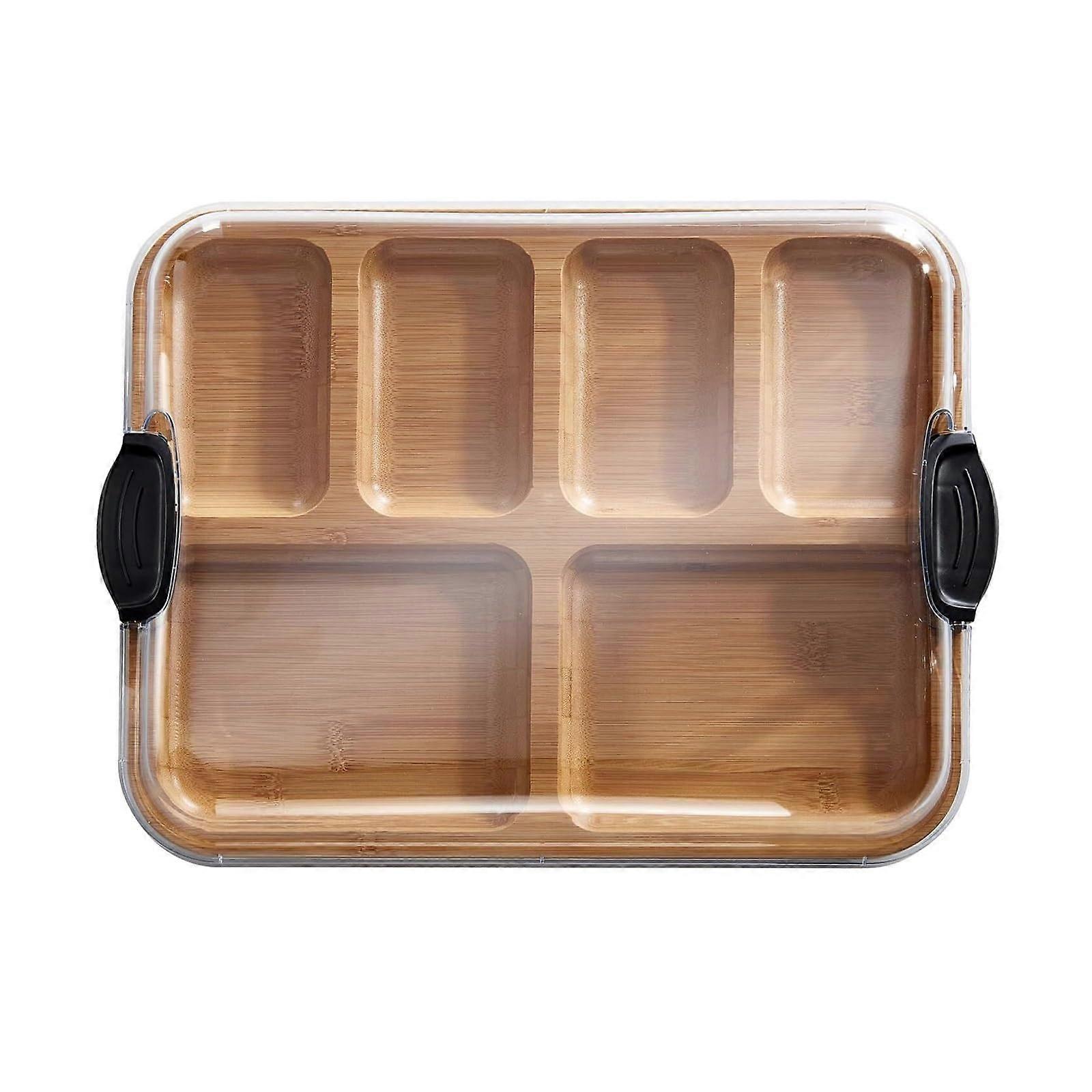 Bamboo Cutting Board 15x11 With Locking Lid, 6Compartment Charcuterie Board, Reusable Serving Tray, Wood2