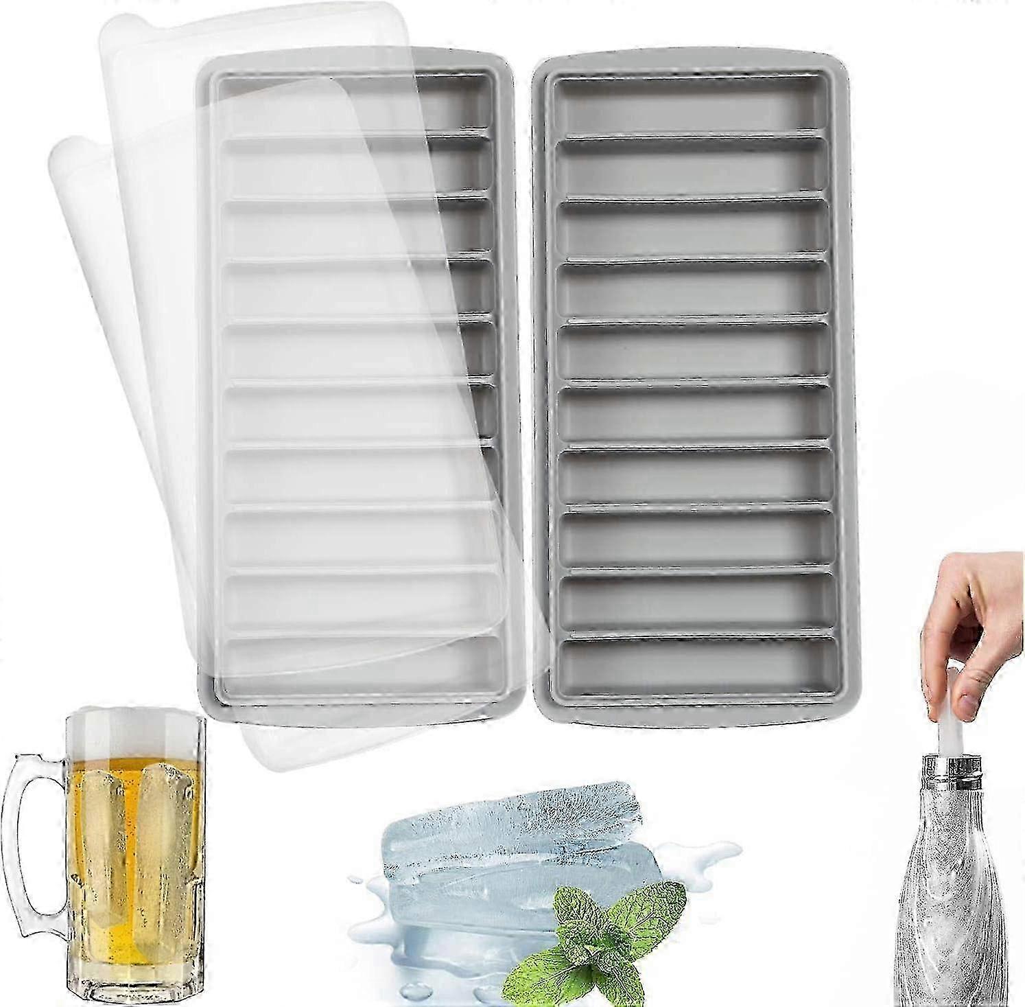 Ice Stick Tray For Water Bottles, Large Size Ice Cube Molds With No-Spill Lid For Slow Melting Ice, Stackable Ice Trays With Flexible Release Des