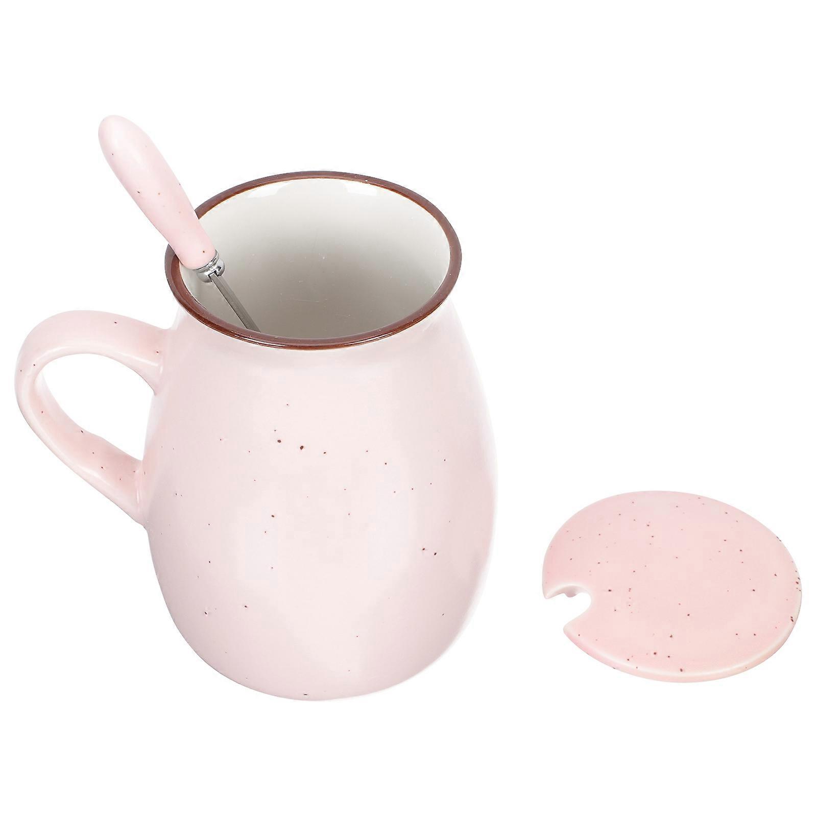 Ceramic Cup 2 Sets Creative Water Mug with Lid Spoon for Home Use Smooth Stylish Design 400ml
