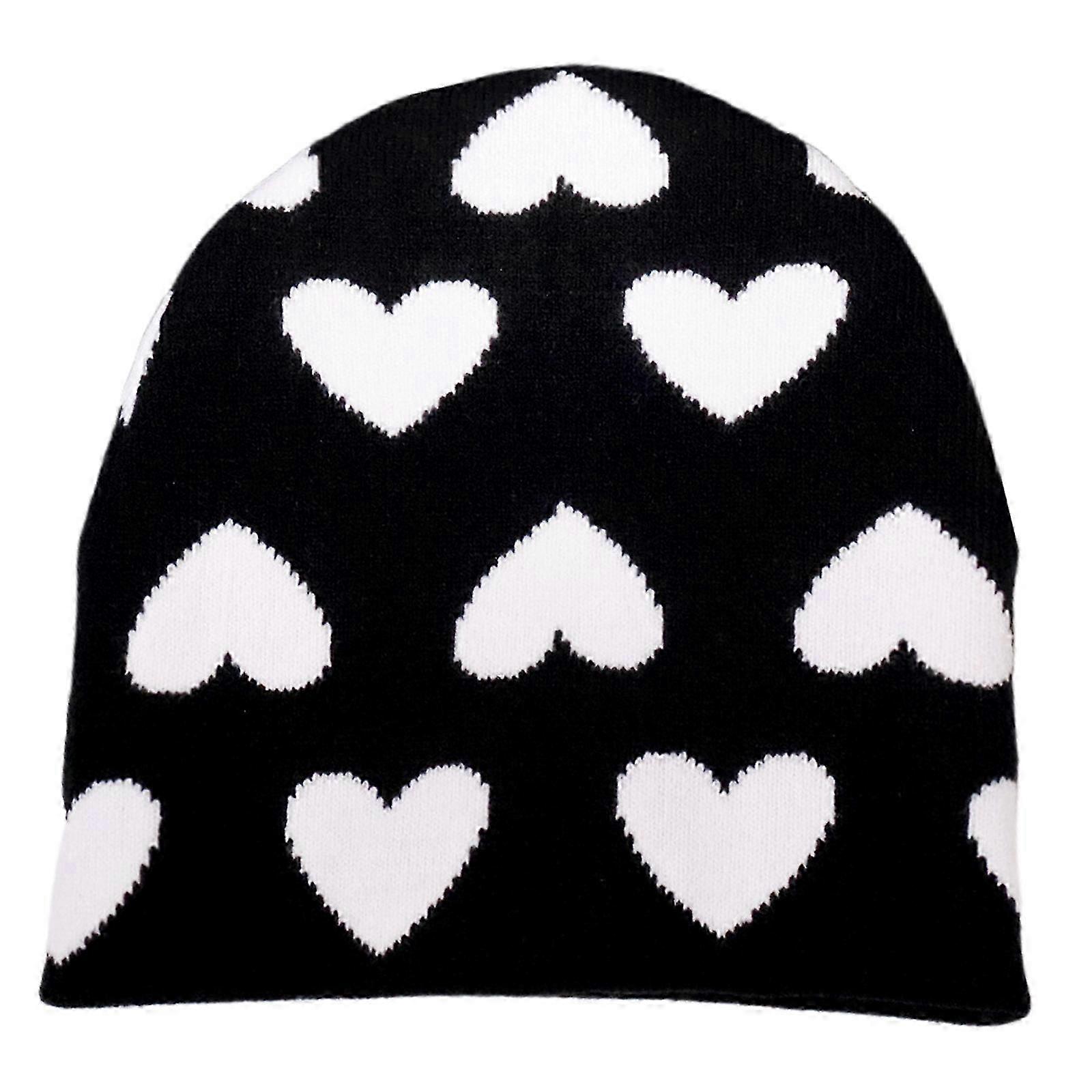 Light Blue Elastic Windproof Knitted Beanie with Heart Pattern for Women and Men - Warm Ear Hat for Cold Weather