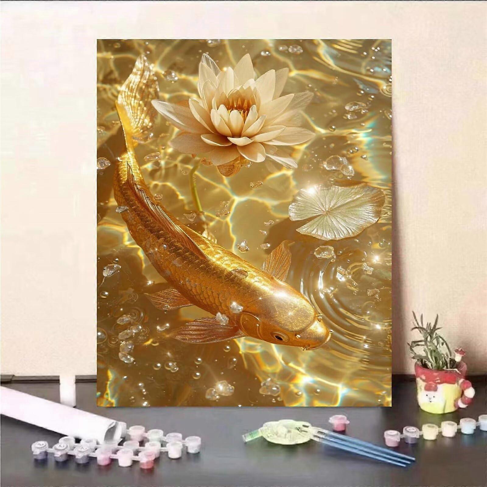 Paint by Numbers for Adults Golden Koi Oil Painting Kit On Canvas 16x20 Inch 40x50cm With Brushes Acrylic Pigment DIY