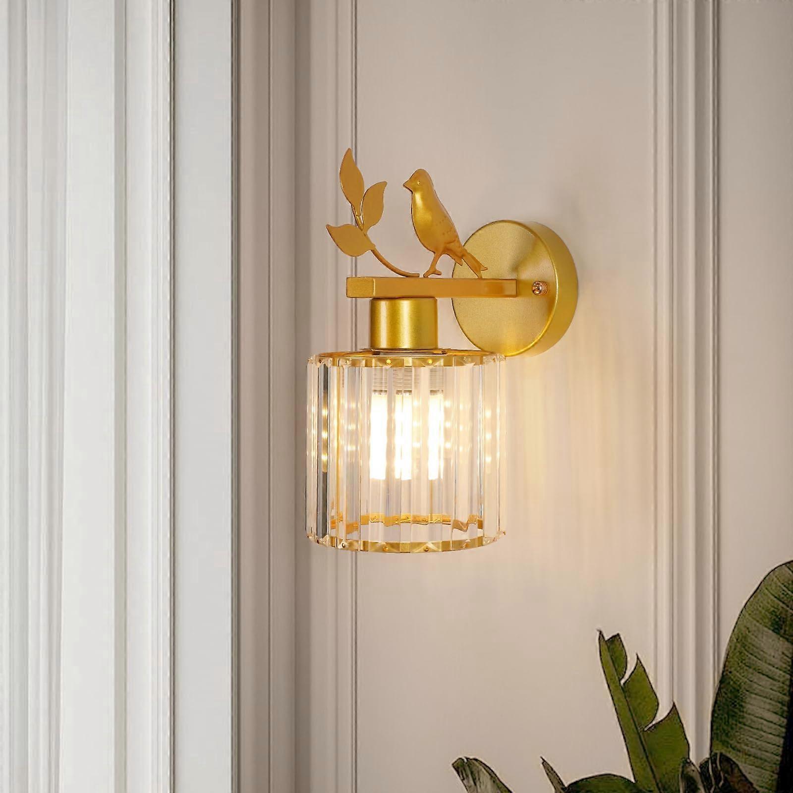 Crystal Gold Wall Light Sconce Bird Design E27 Indoor Nordic Wall Lamp For Bedroom Bedside Living Room Hallway Style C