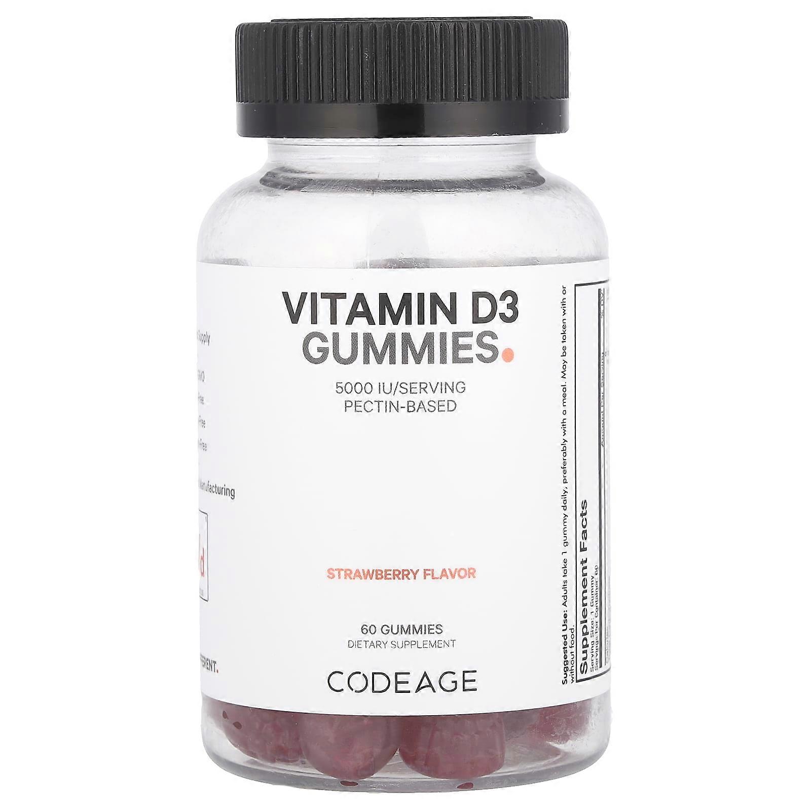 Vitamin D3 Gummies, Strawberry, 5,000 IU, 60 Gummies