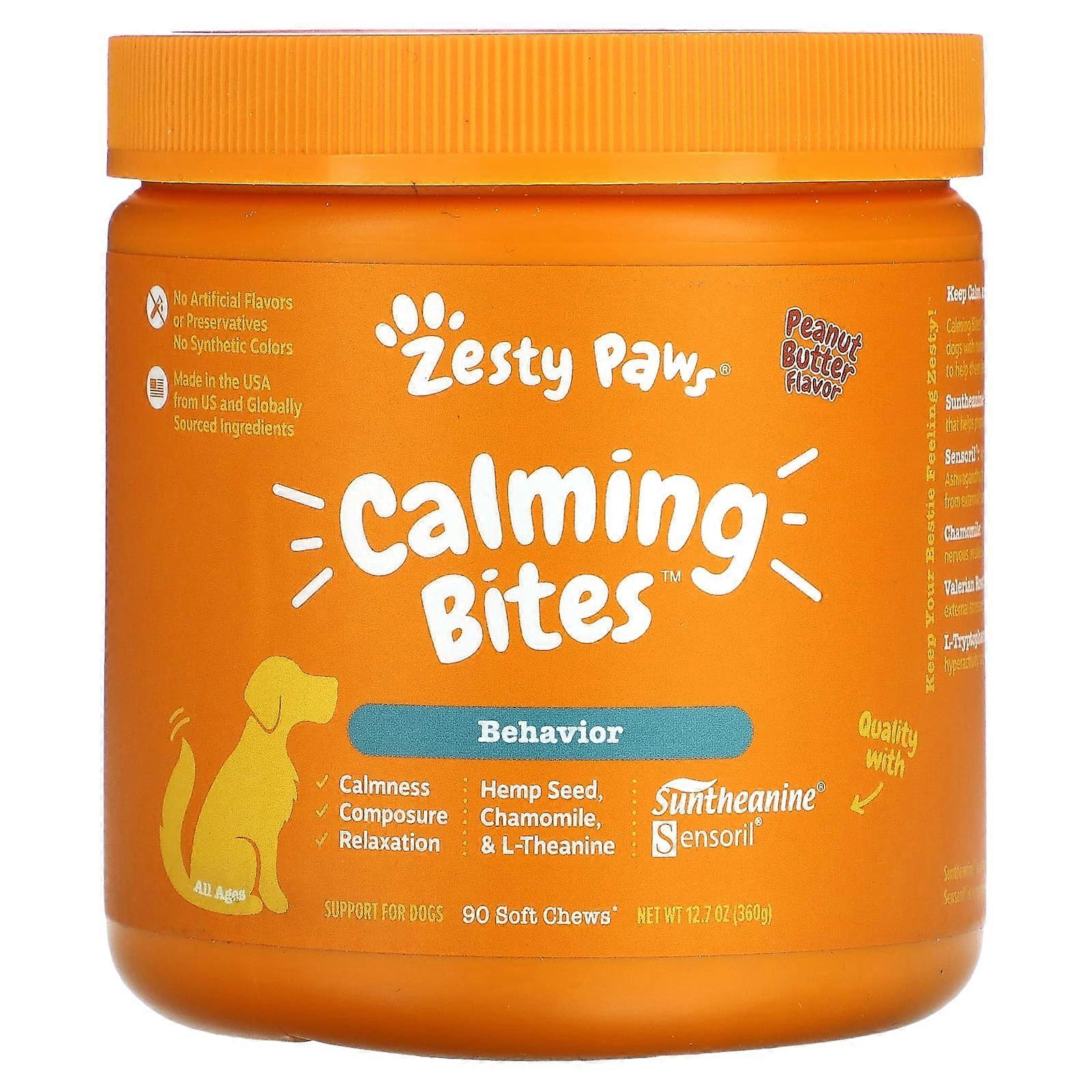 Calming Bites for Dogs, Behavior, All Ages, Peanut Butter, 90 Soft Chews, 12.7 oz (360 g)