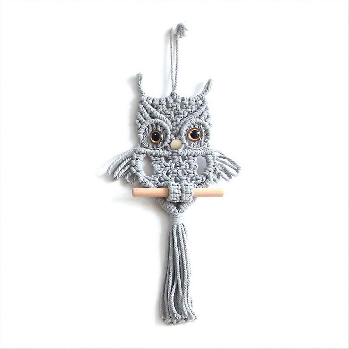 Owl Macrame Tapestry Woven Wall Hanging Pendant Gray