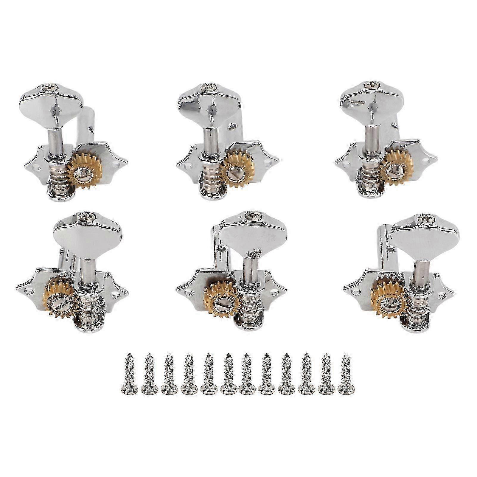 6Pcs Guitar String Tuning Peg Metal Open Tuner Key Machine Head Set Kit for Acoustic ElectricSilver
