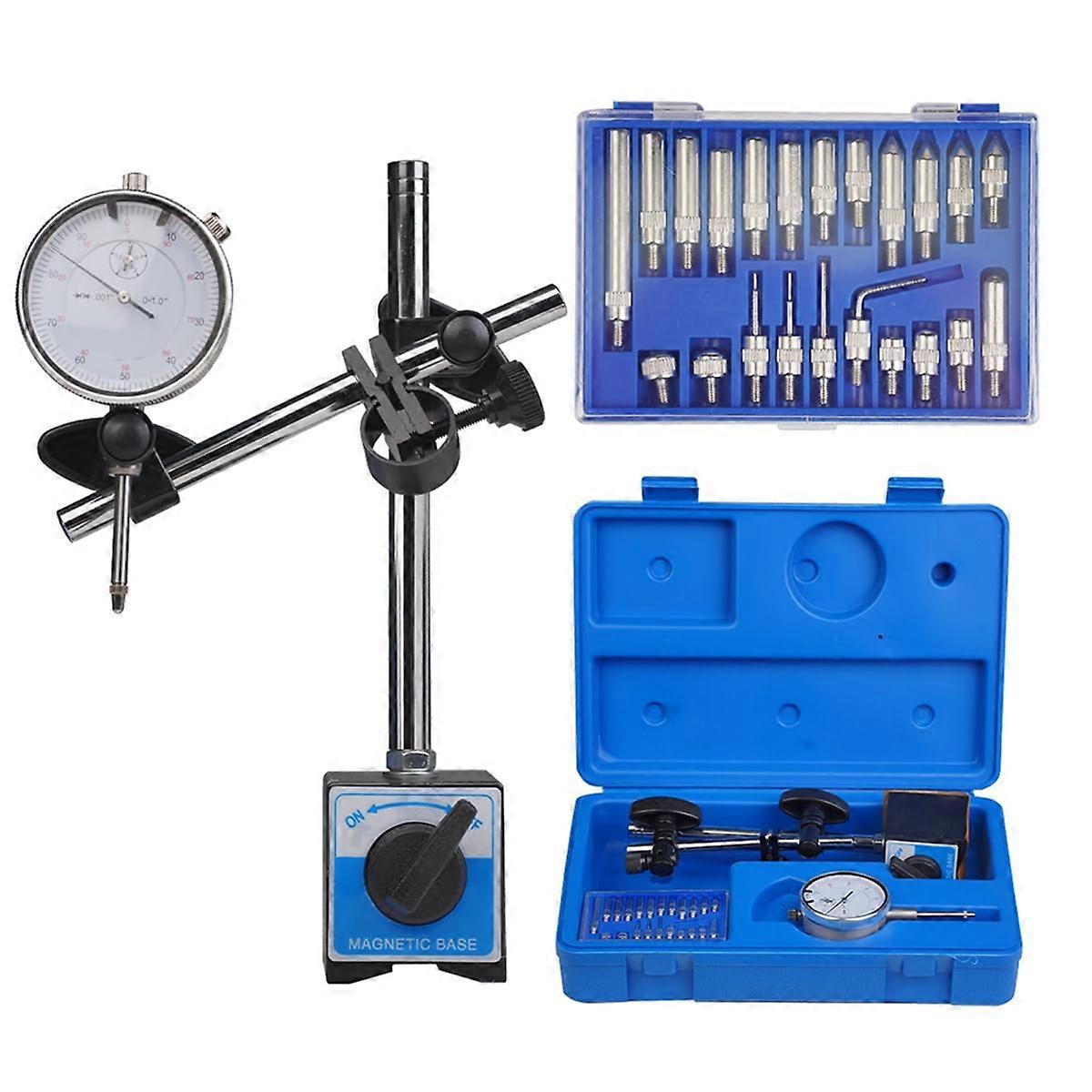 Magnetic Base Dial Indicator Kit with 22 Test Tips and Adjustable Long Arm for Lathe/Milling/Vibration Measurement
