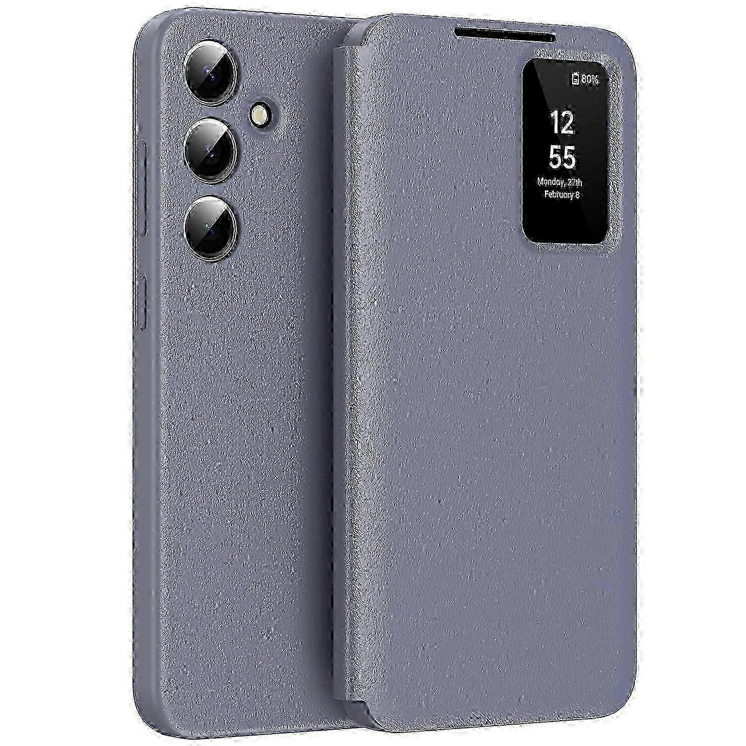 For Samsung Galaxy A56 5G Case with Card Holder Smart View Window Leather Phone Cover - Lavender Gre