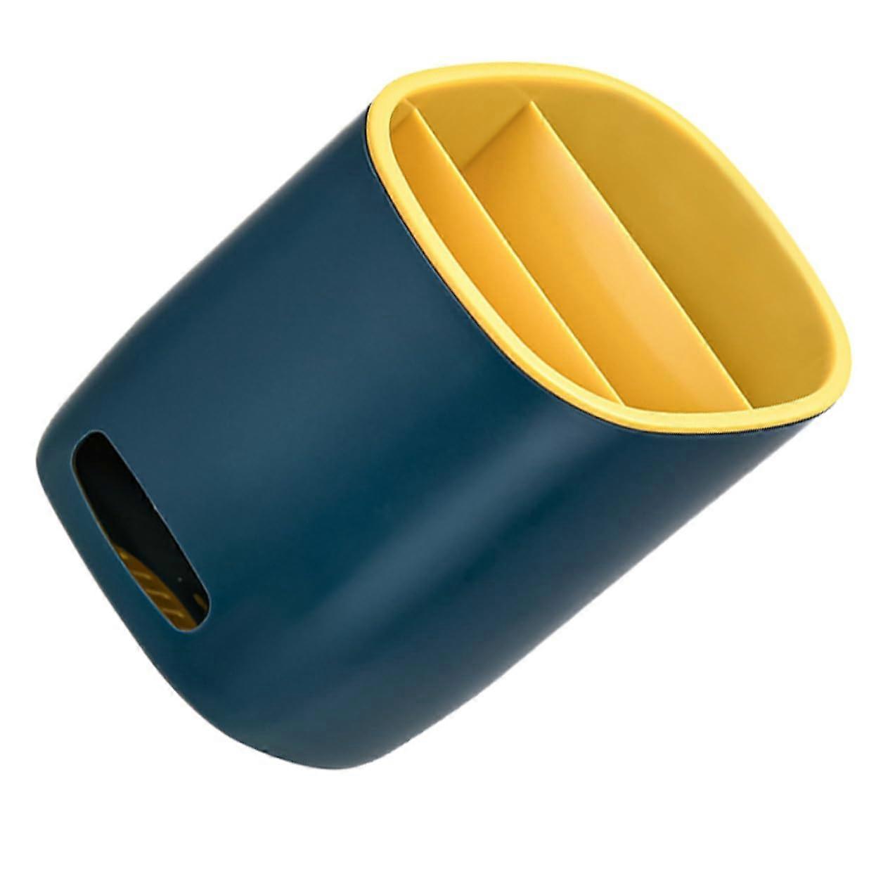 Flatware Storage Holder Dark Blue Kitchen Chopsticks Rack With Drain Rack Partitioned Utensil Organizer Box