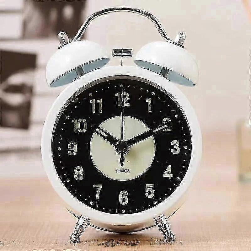 4 Inch Vintage Silent Metal Ring Alarm Clock, Round Pointers Clock With Backlight For Besides Decor, Suitable for Heavy Sleepers