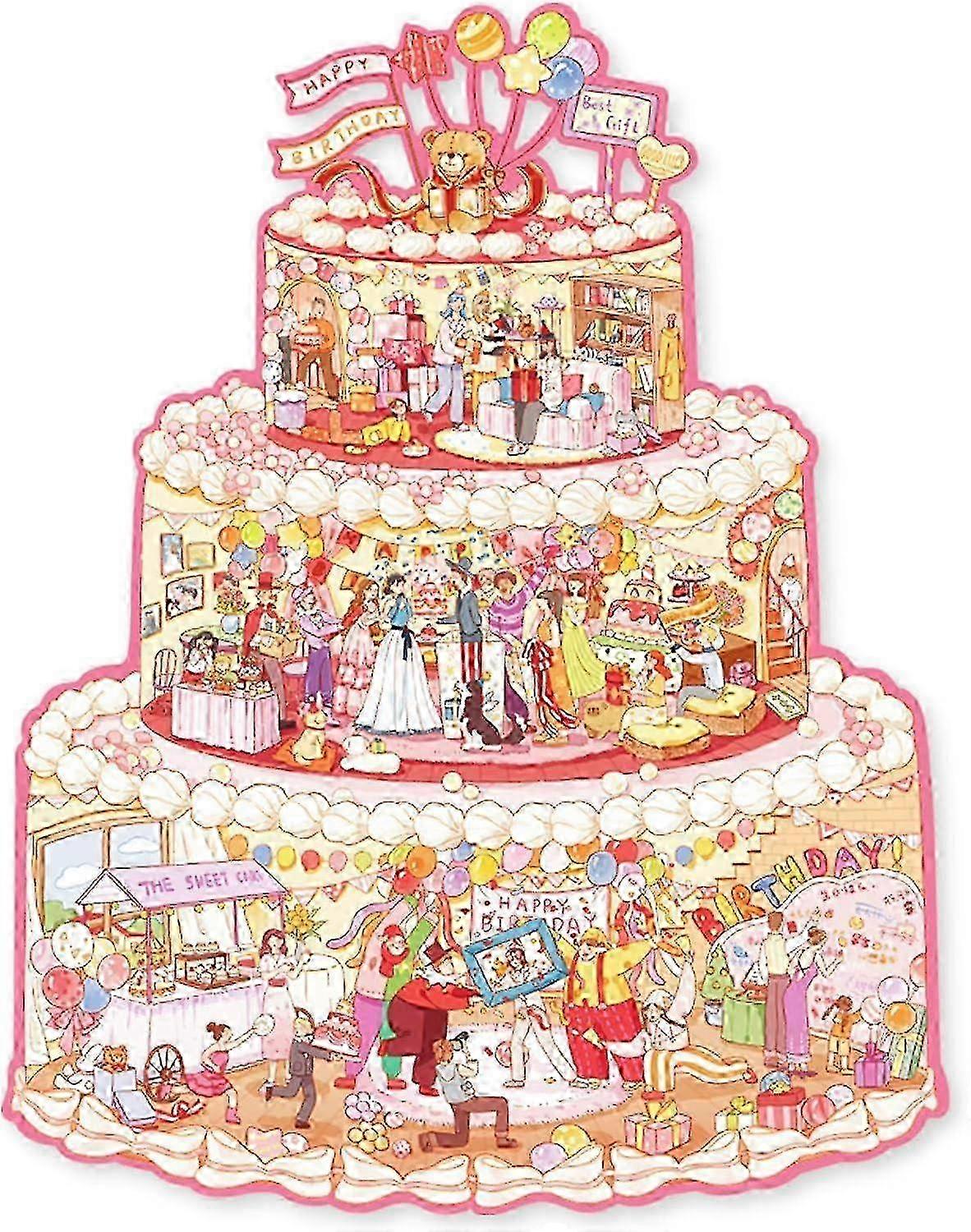 Birthday Cake Irregular Puzzles, Painting Image Jigsaw Puzzle