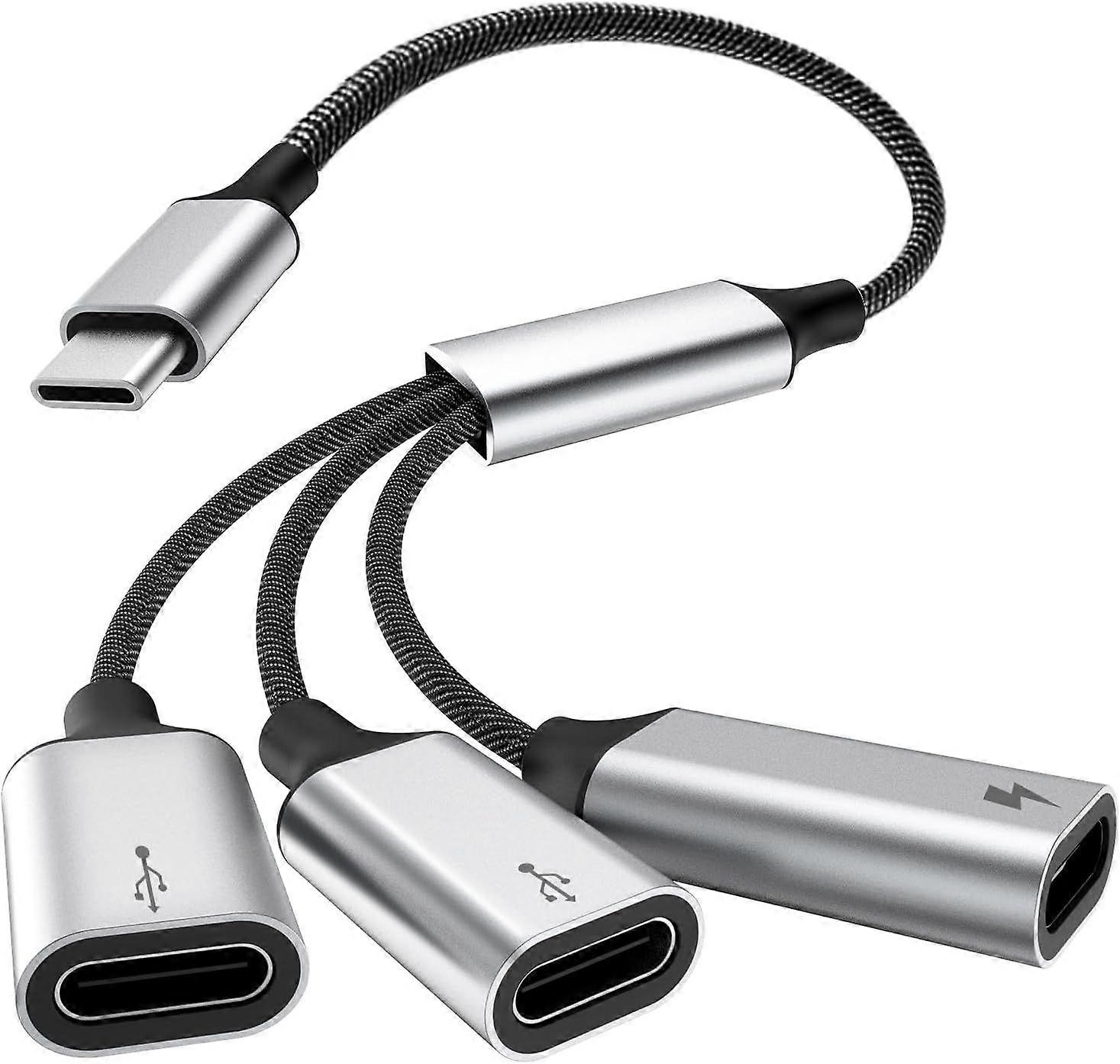 USB C Splitter Cable, Male to 3 Type C Female Adapter with Fast Charging, Data