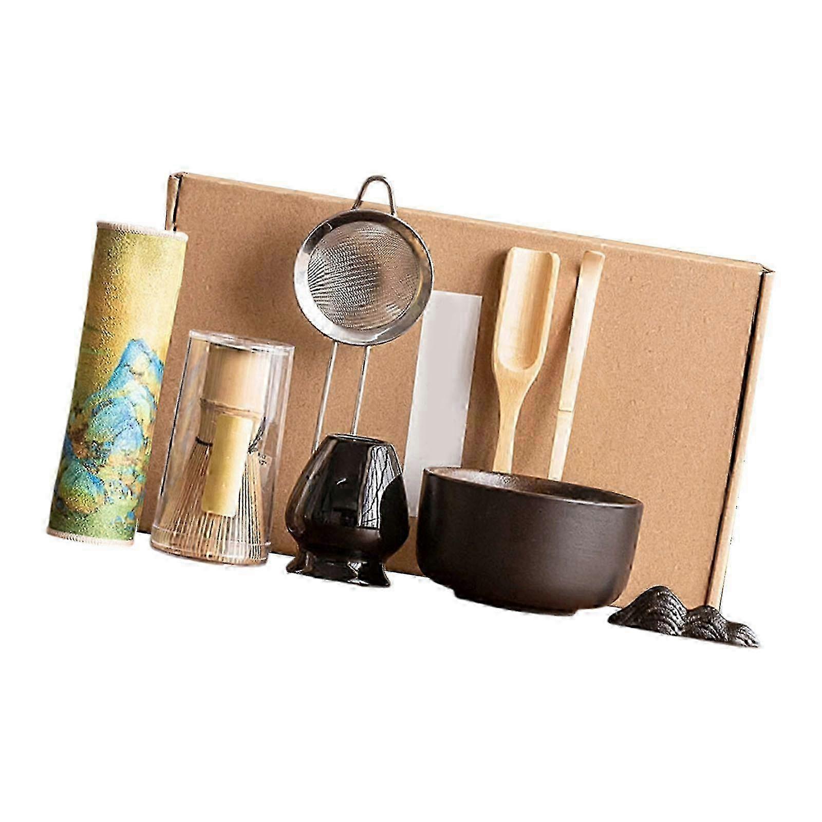 8pcs Japanese Style Teas Set Matcha Preparation Set Ceramic Bowls And Bamboos Whisk with Storage Stand For Enthusiasts Multicolor