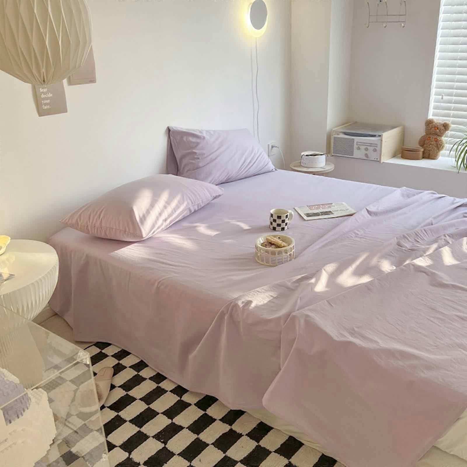 Soft Bed Sheets Cotton Fitted Sheet Flat Sheet Solid Color 47W x 91L Light Pink Purple 1 Piece