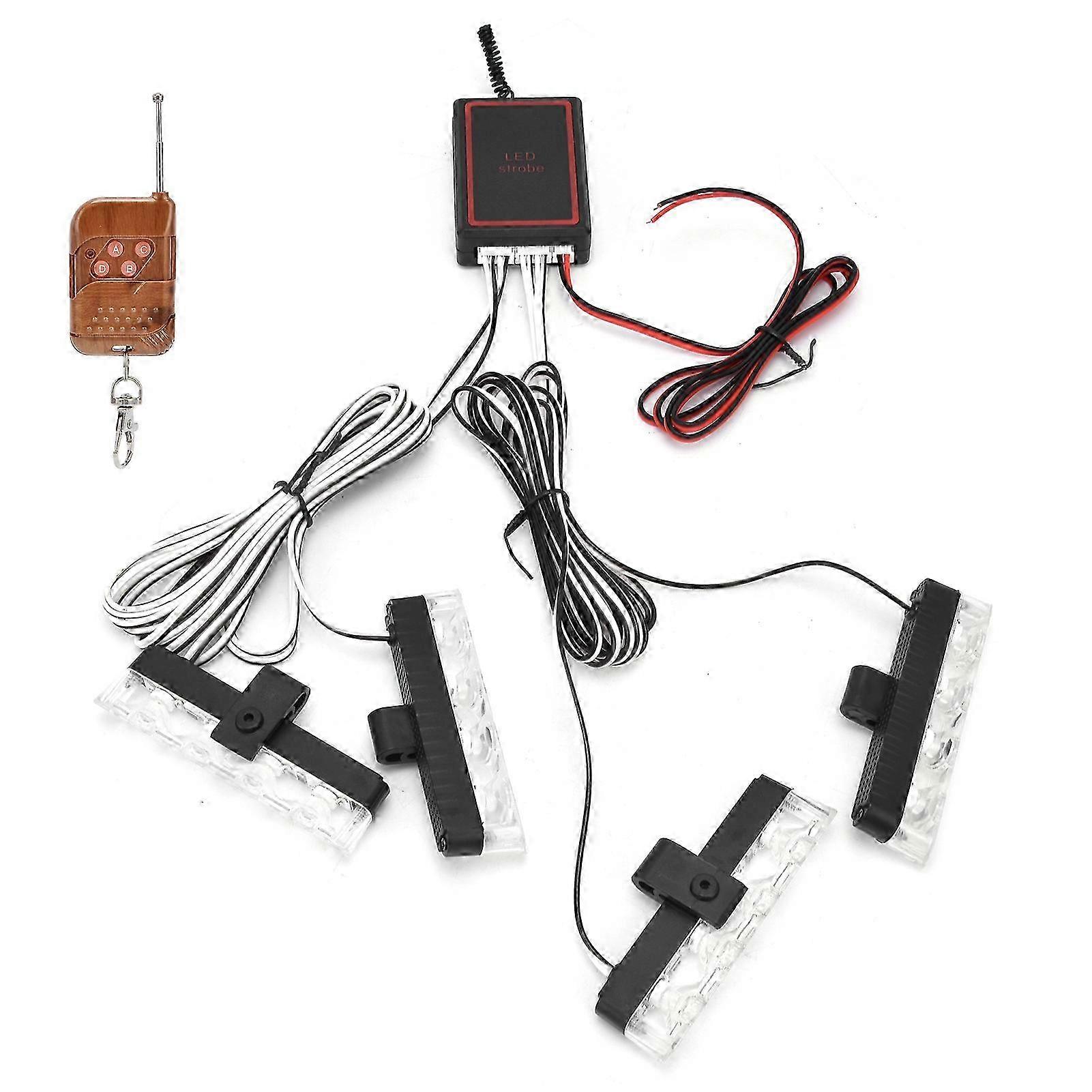 LED Red Blue Emergency Strobe Light 4x4LED Sync Flash Warning Lights 12V with Remote Control Edition 1110
