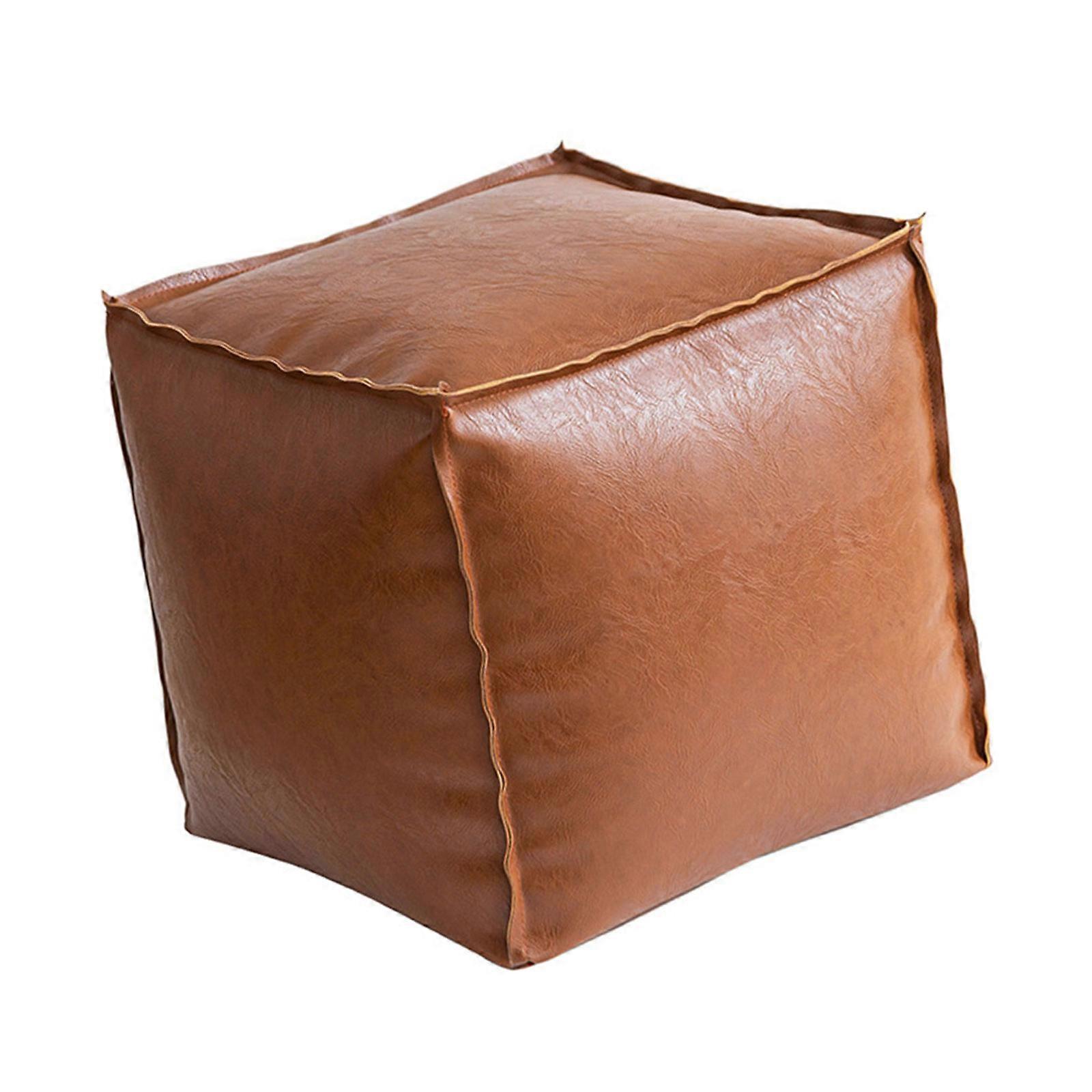 Pouf contenitore decorativo con rivestimento in pelle PU lavabile, mobile multiuso per stanze piccole, colore caffè intenso