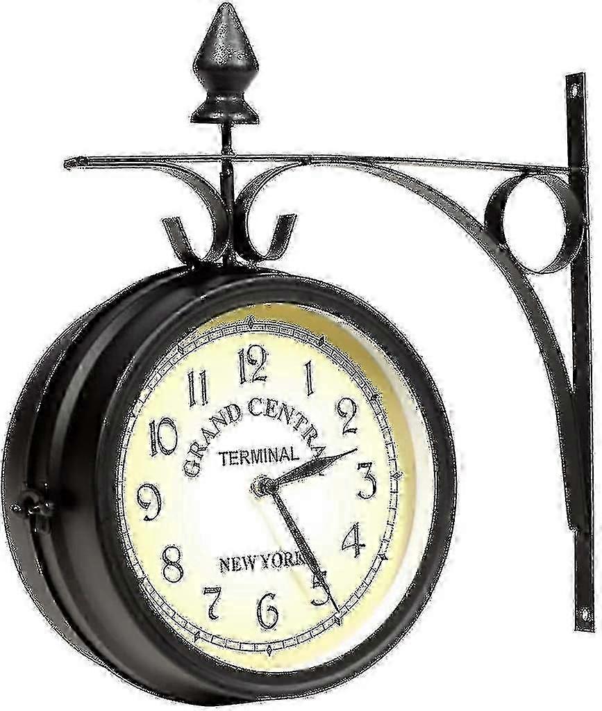 Two Sided Train Station Wall Clock Black Vintage Design Clock Watch  o