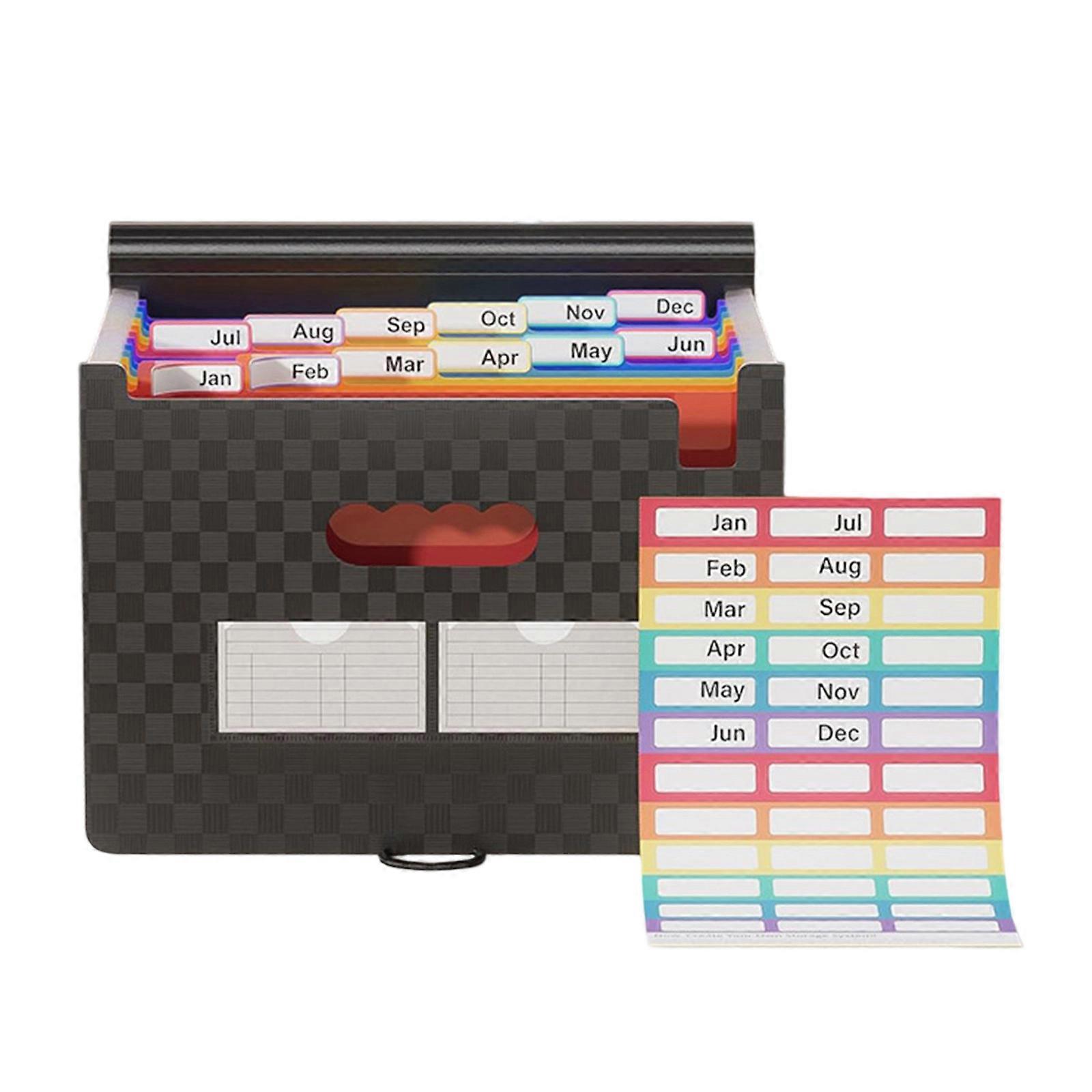Portable Expandings File Holders With 12 Sections For A4 Papers Bills Certificates Waterproof Design Multicolor