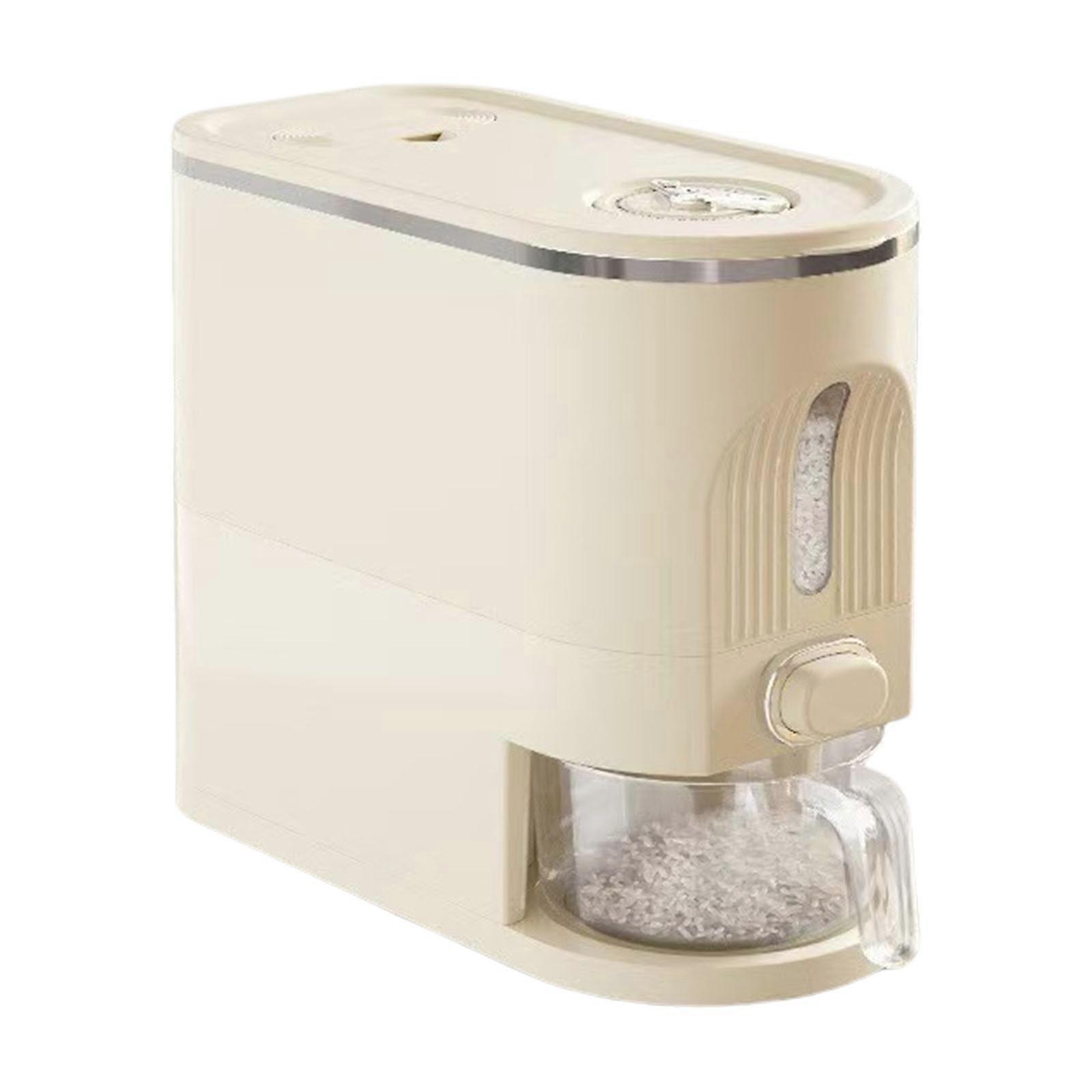 Household Rice Bucket Grains Storage Container with Transparent Scale Window Moisture Proof Cereal Soybean Dispenser  cream small