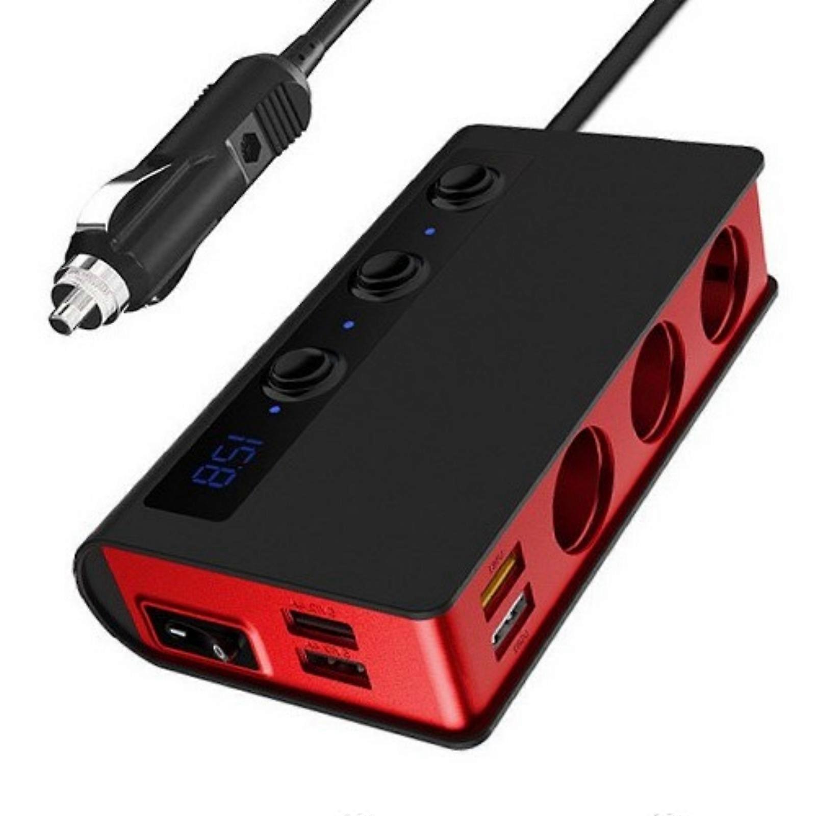 180W Car Charging Adapter Lighter Adapter Splitter Adapter USB Charger with Independent Switches and Voltmeter Multicolor