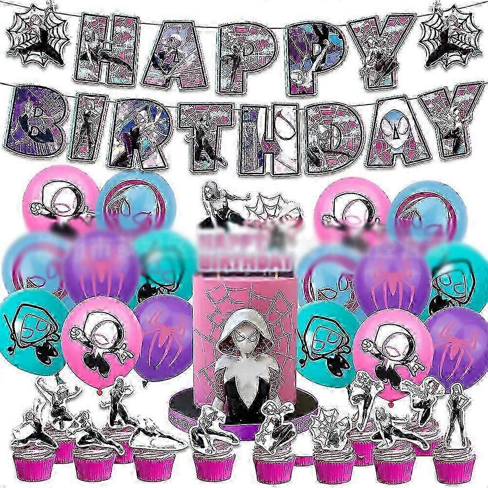 m Spider-man: Across The Spider-verse Gwen Movie Kids Birthday Party Supplies Decorations Balloons Banner Cake Cupcake Toppers Set Kit