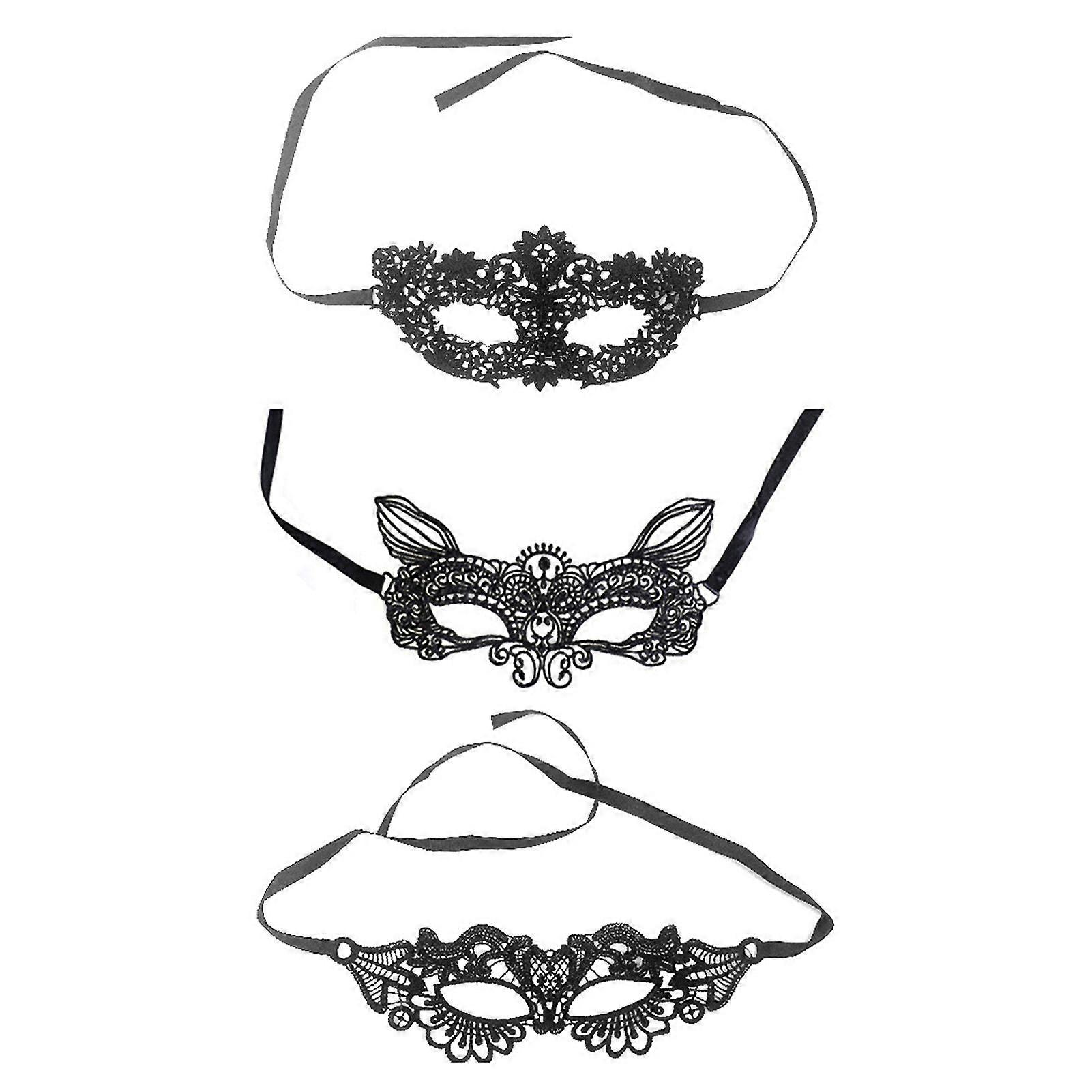 Jikaix 3Pcs Eyes Masque Lace Hollow Flower Queen Spider Style Party Date Valentine Dance Comfortable Skin Exposed Mysterious Party Masque